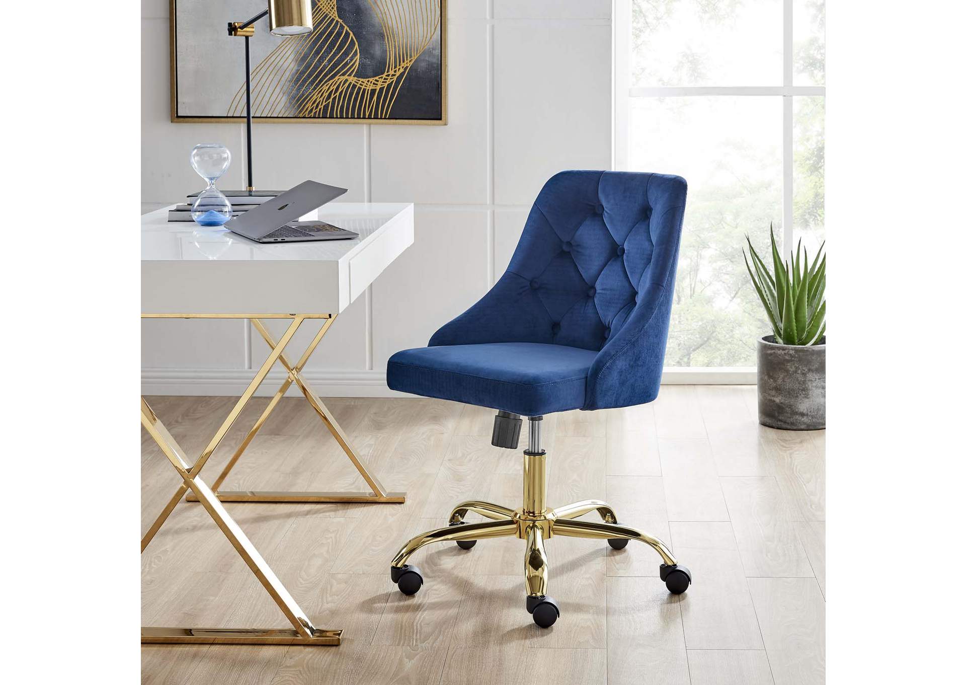 Gold Navy Distinct Tufted Swivel Performance Velvet Office Chair,Modway