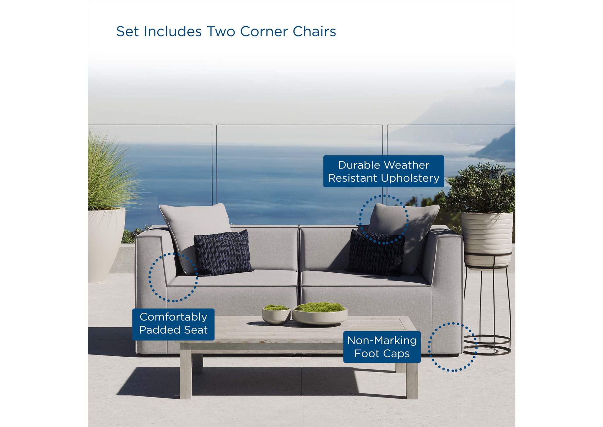 Gray Saybrook Outdoor Patio Upholstered 2-Piece Sectional Sofa Loveseat,Modway