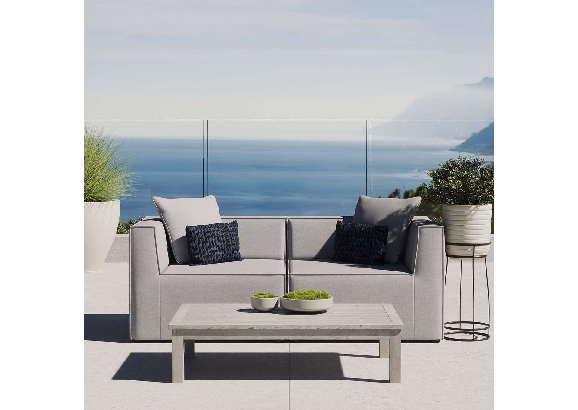 Gray Saybrook Outdoor Patio Upholstered 2-Piece Sectional Sofa Loveseat,Modway