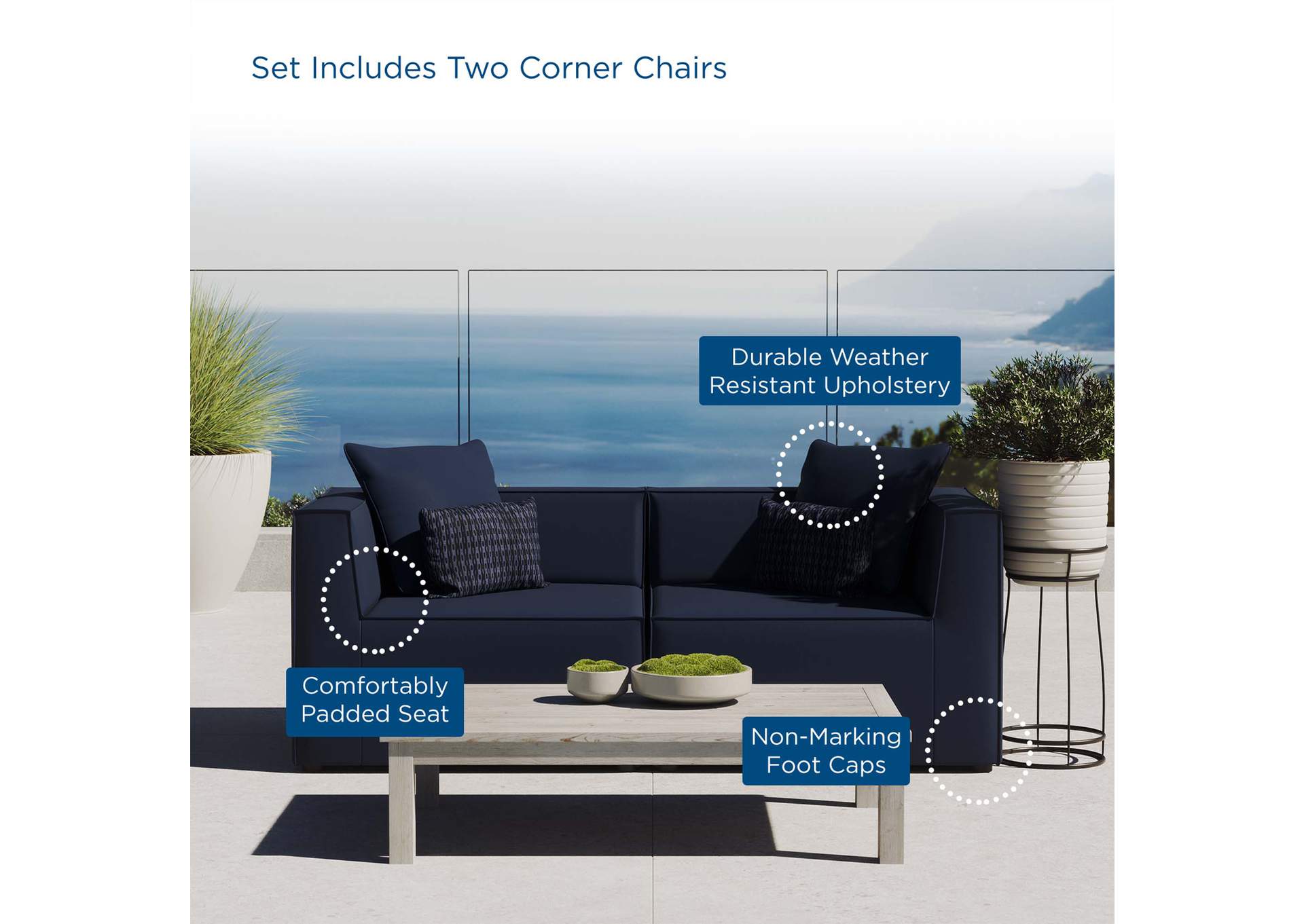 Navy Saybrook Outdoor Patio Upholstered 2-Piece Sectional Sofa Loveseat,Modway