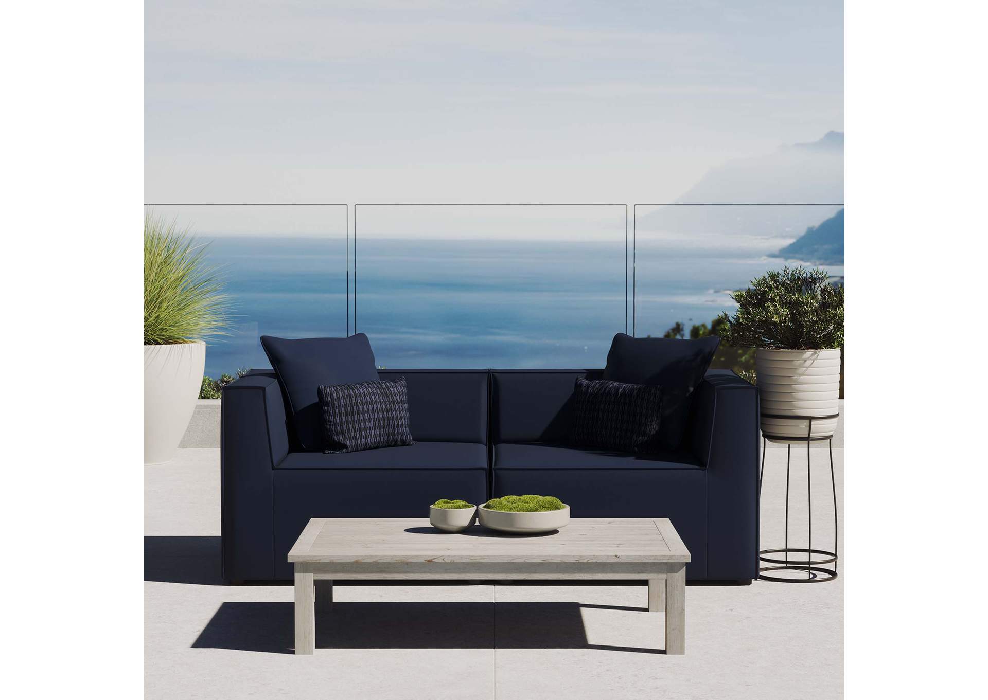 Navy Saybrook Outdoor Patio Upholstered 2-Piece Sectional Sofa Loveseat,Modway
