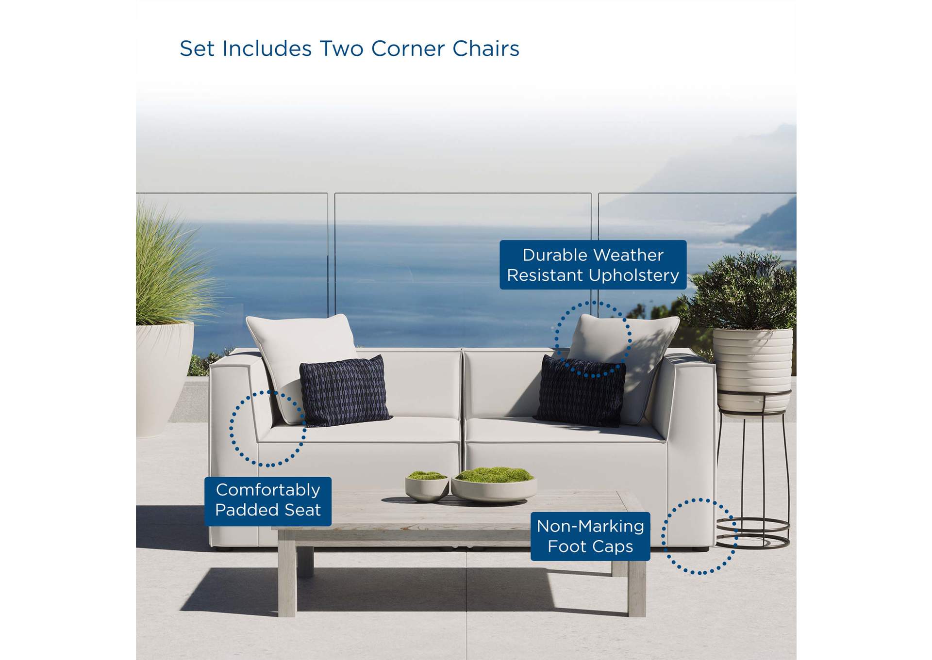White Saybrook Outdoor Patio Upholstered 2-Piece Sectional Sofa Loveseat,Modway