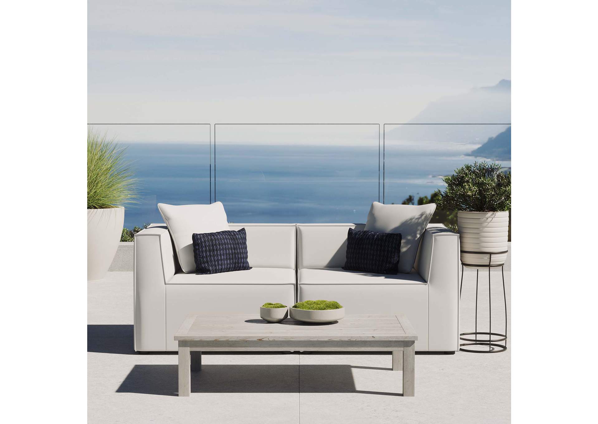 White Saybrook Outdoor Patio Upholstered 2-Piece Sectional Sofa Loveseat,Modway