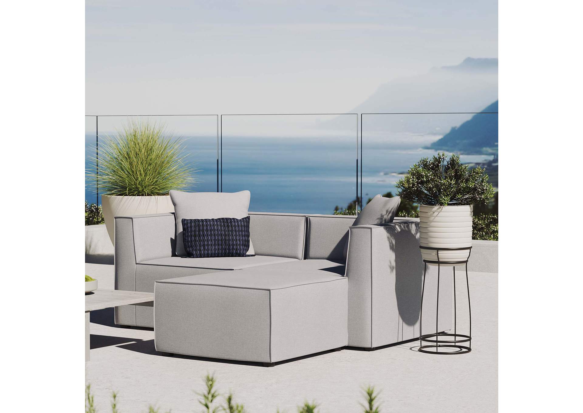 Gray Saybrook Outdoor Patio Upholstered Loveseat and Ottoman Set,Modway