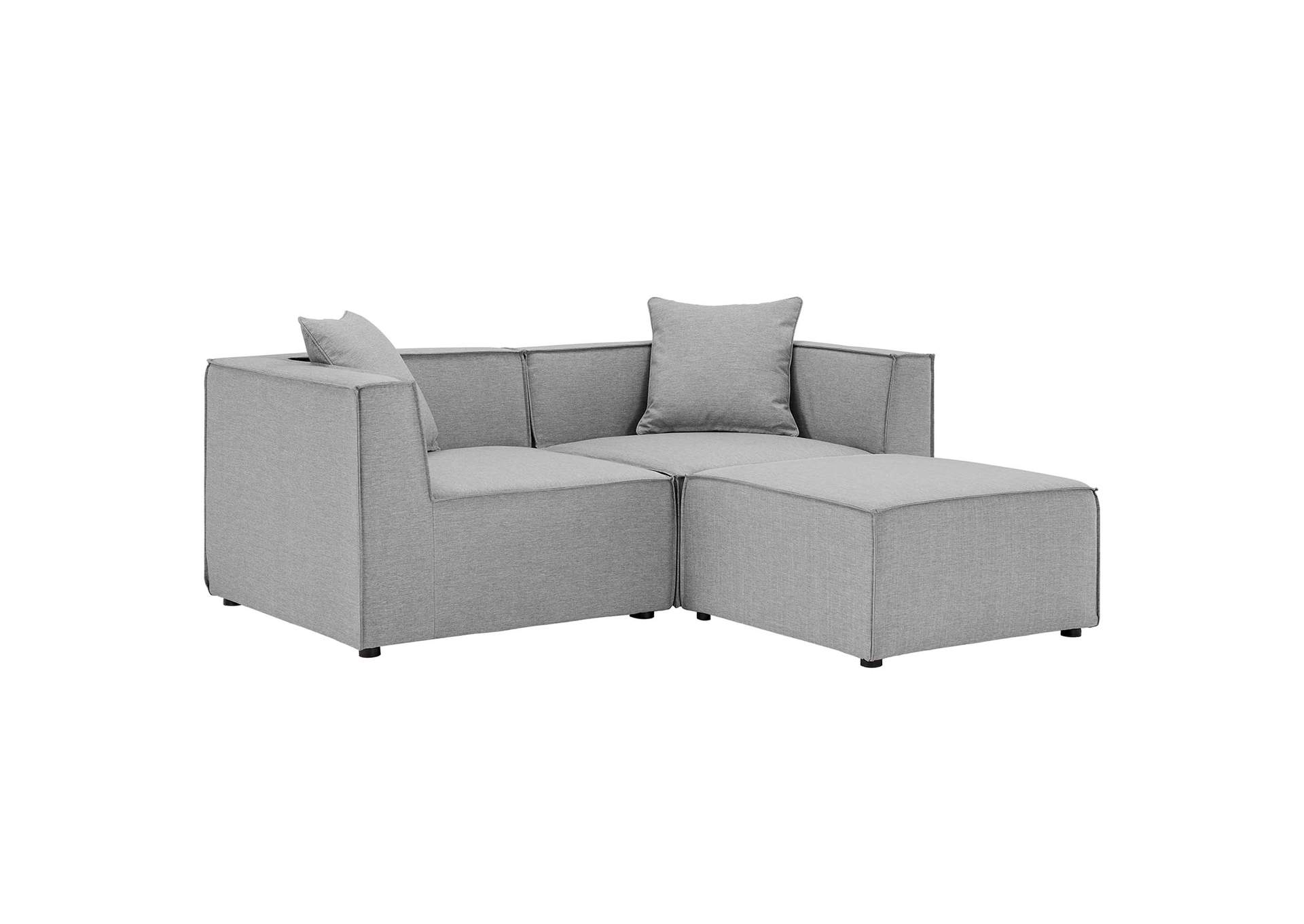 Gray Saybrook Outdoor Patio Upholstered Loveseat and Ottoman Set,Modway
