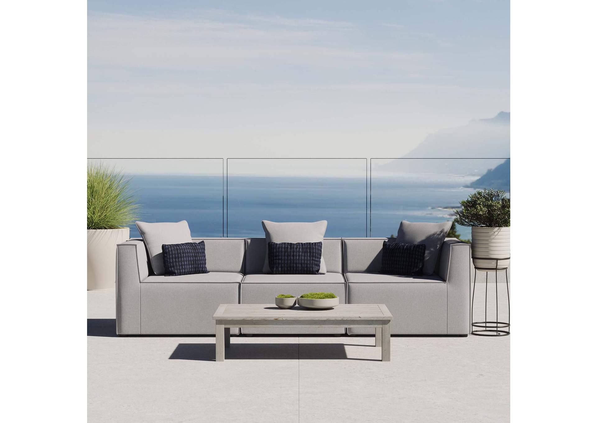 Gray Saybrook Outdoor Patio Upholstered 3-Piece Sectional Sofa,Modway