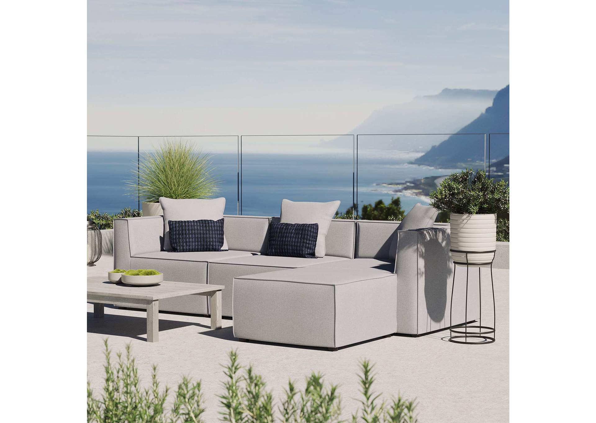 Gray Saybrook Outdoor Patio Upholstered 4-Piece Sectional Sofa,Modway