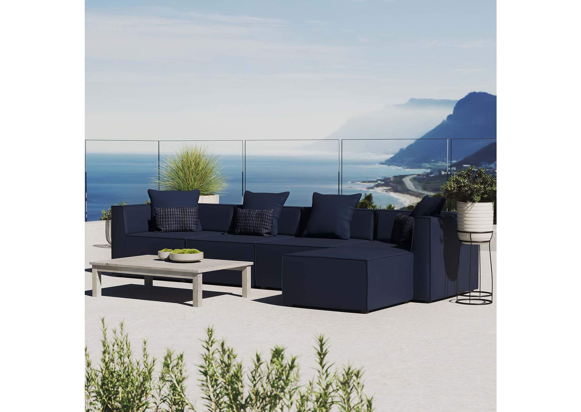 Navy Saybrook Outdoor Patio Upholstered 5-Piece Sectional Sofa,Modway