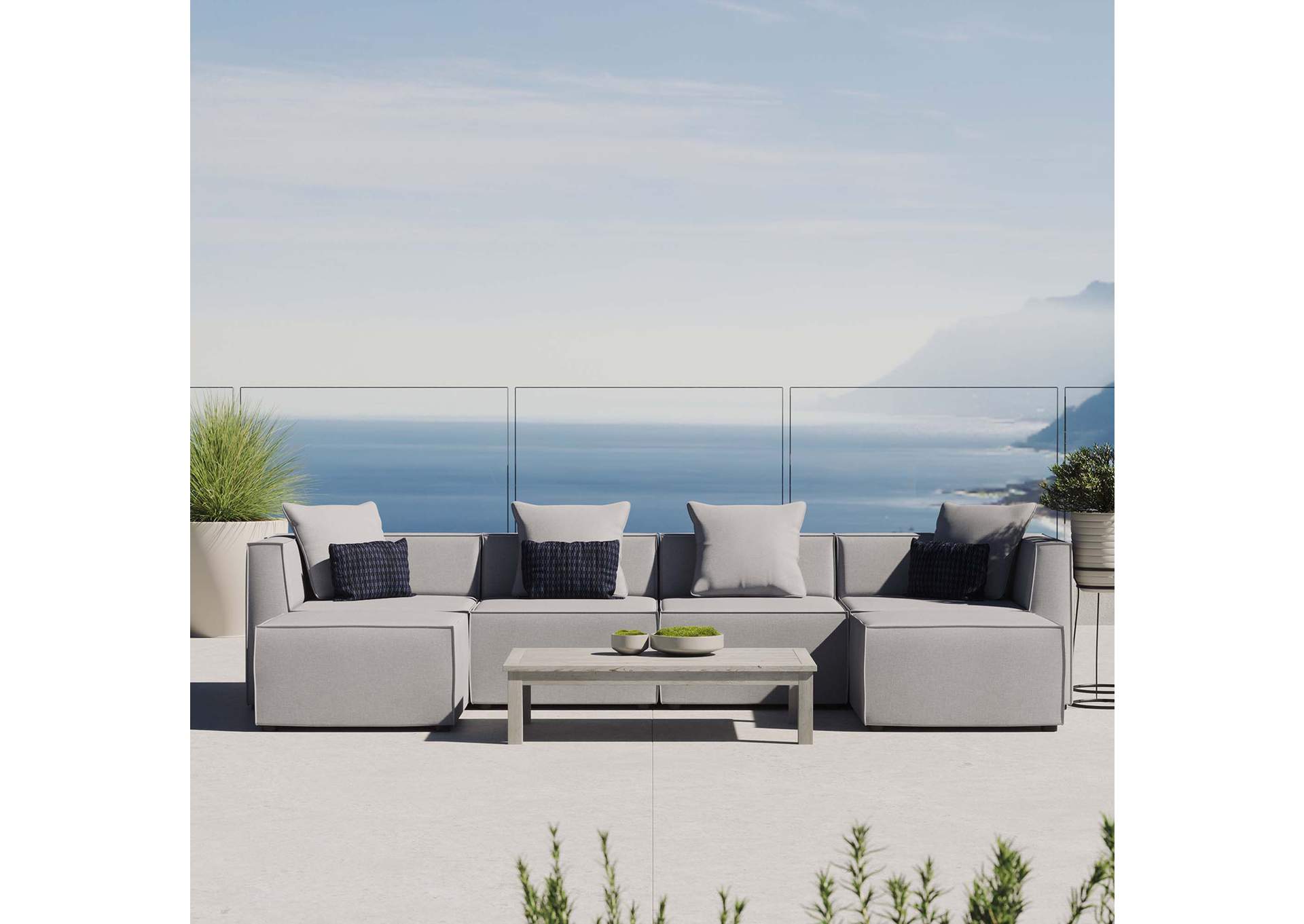 Gray Saybrook Outdoor Patio Upholstered 6-Piece Sectional Sofa,Modway