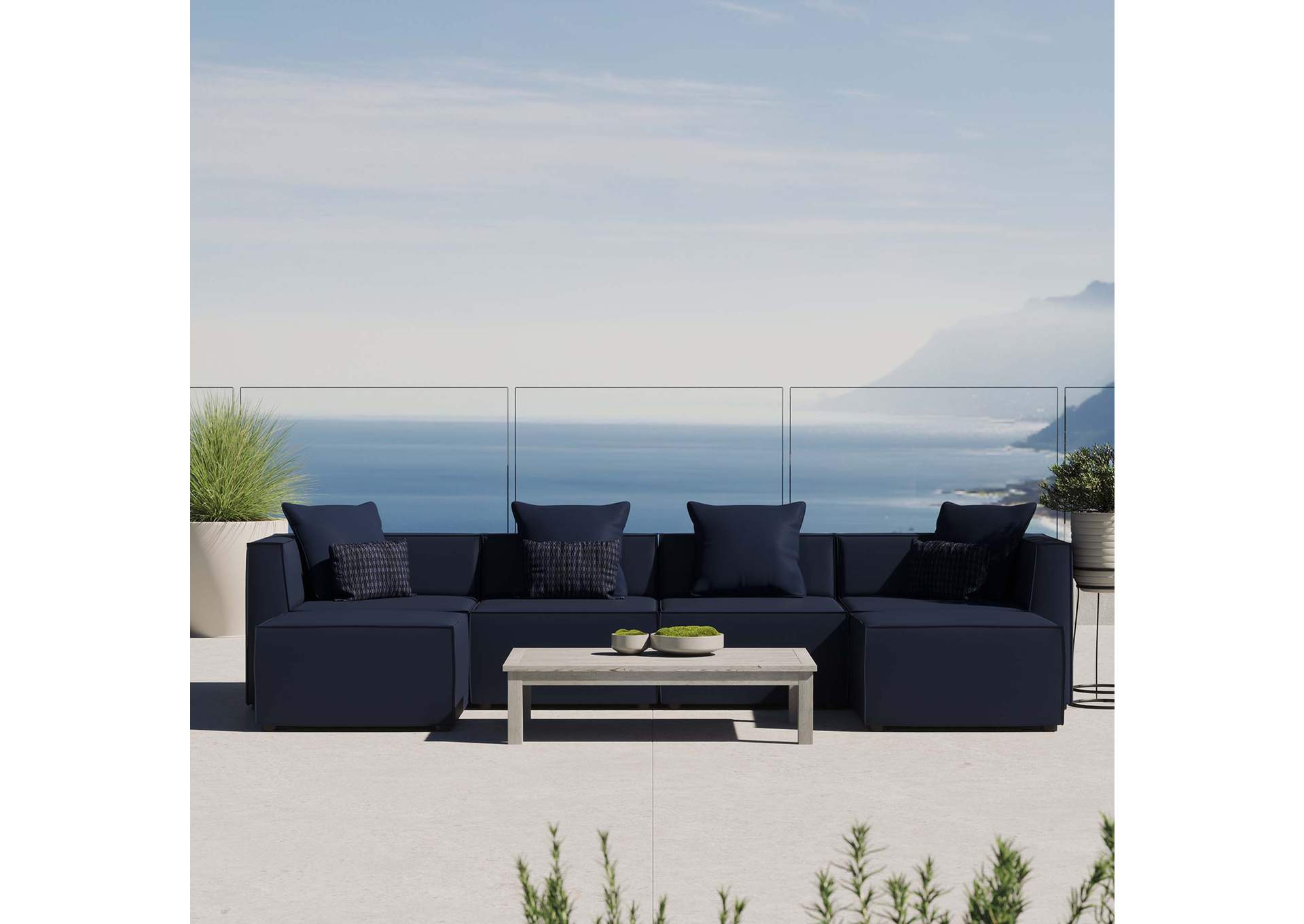 Navy Saybrook Outdoor Patio Upholstered 6-Piece Sectional Sofa,Modway