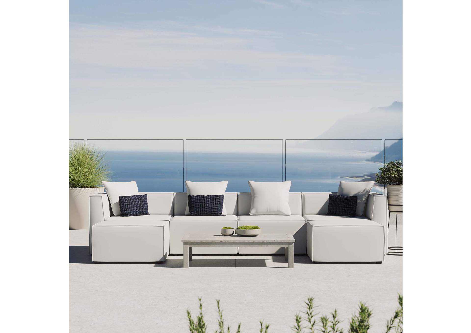 White Saybrook Outdoor Patio Upholstered 6-Piece Sectional Sofa,Modway