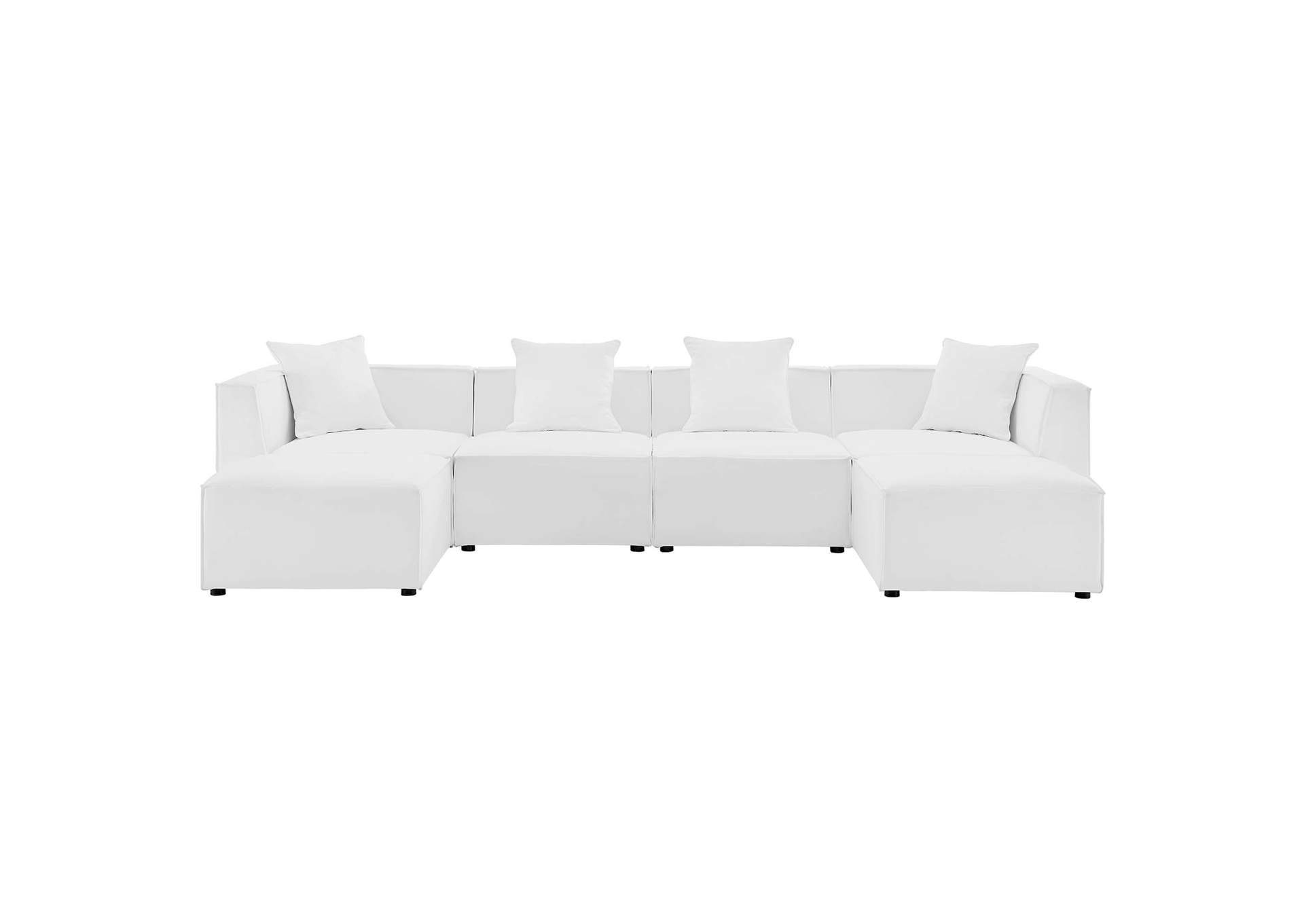 White Saybrook Outdoor Patio Upholstered 6-Piece Sectional Sofa,Modway