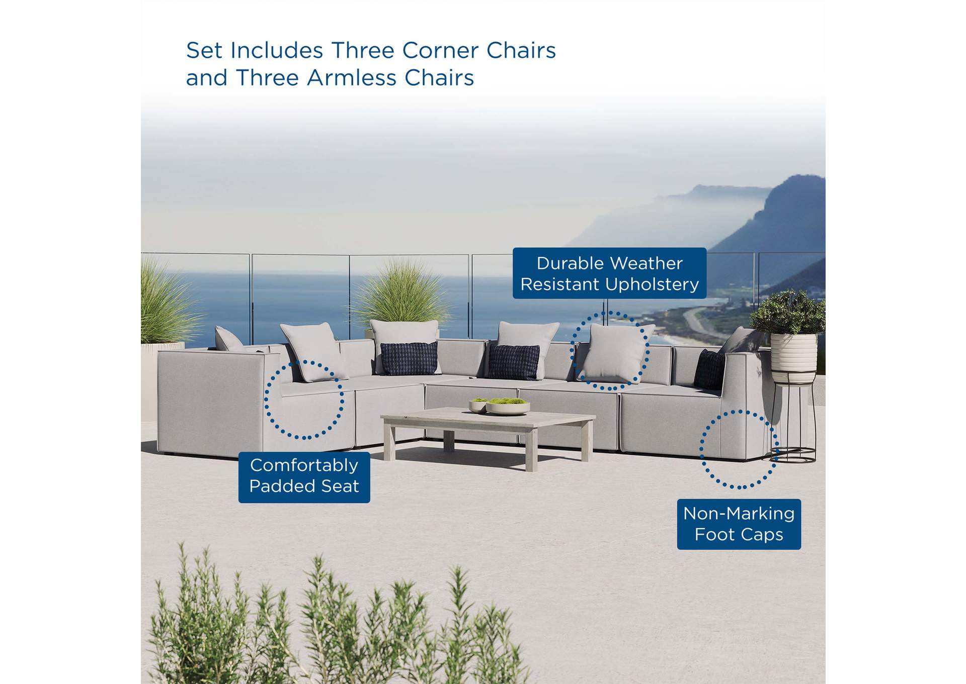 Gray Saybrook Outdoor Patio Upholstered 6-Piece Sectional Sofa,Modway