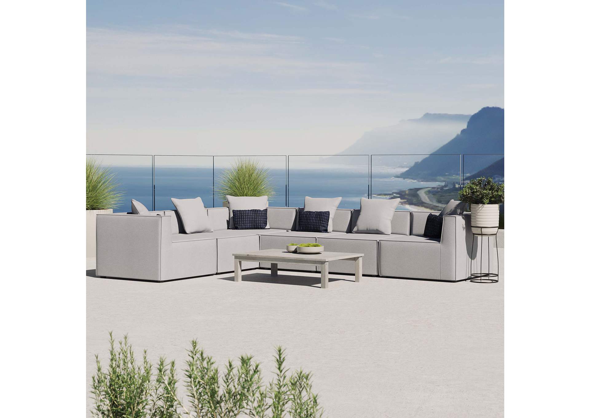 Gray Saybrook Outdoor Patio Upholstered 6-Piece Sectional Sofa,Modway