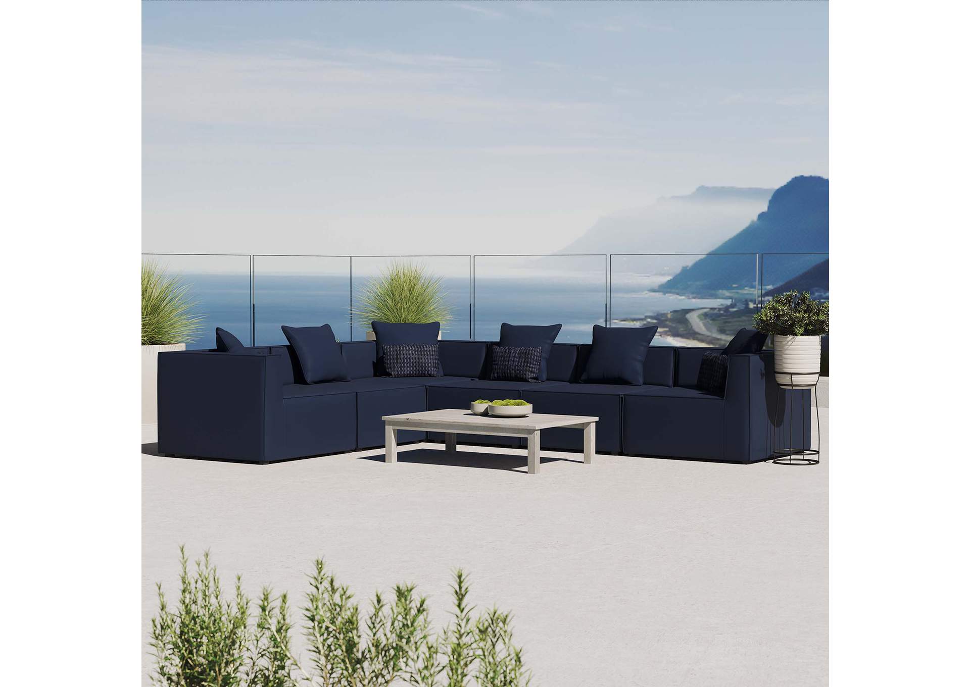 Navy Saybrook Outdoor Patio Upholstered 6-Piece Sectional Sofa,Modway