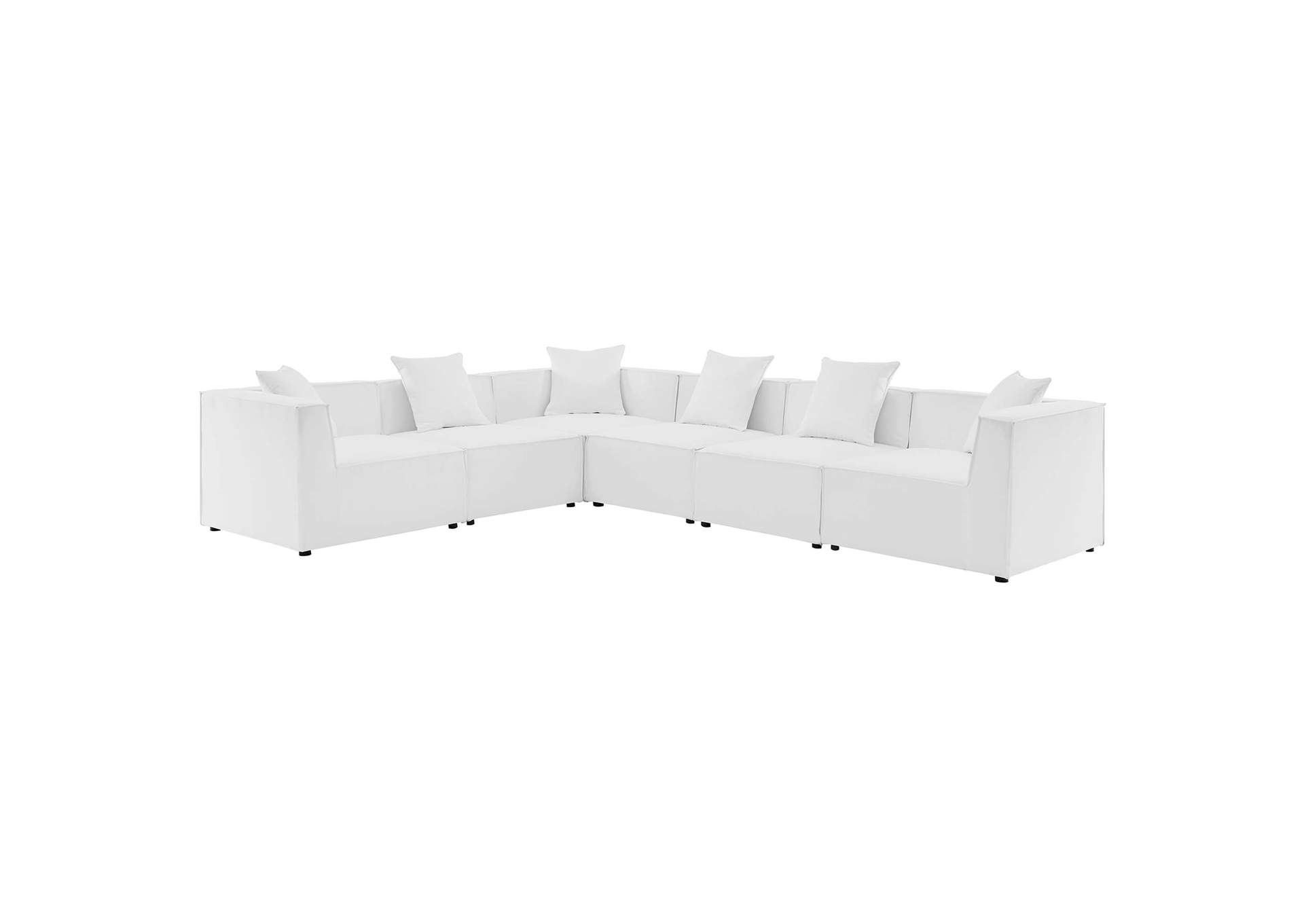White Saybrook Outdoor Patio Upholstered 6-Piece Sectional Sofa,Modway
