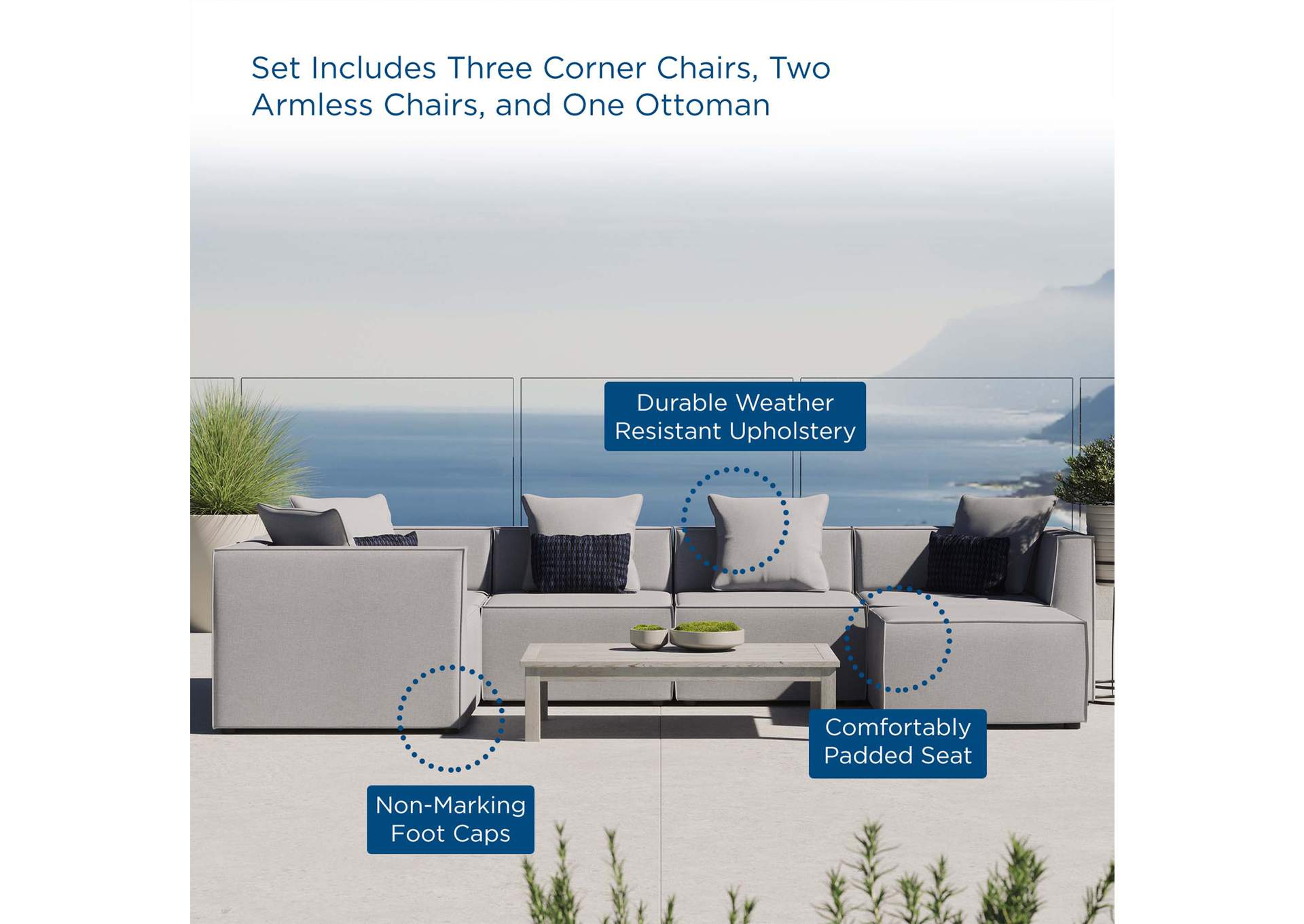 Gray Saybrook Outdoor Patio Upholstered 6-Piece Sectional Sofa,Modway