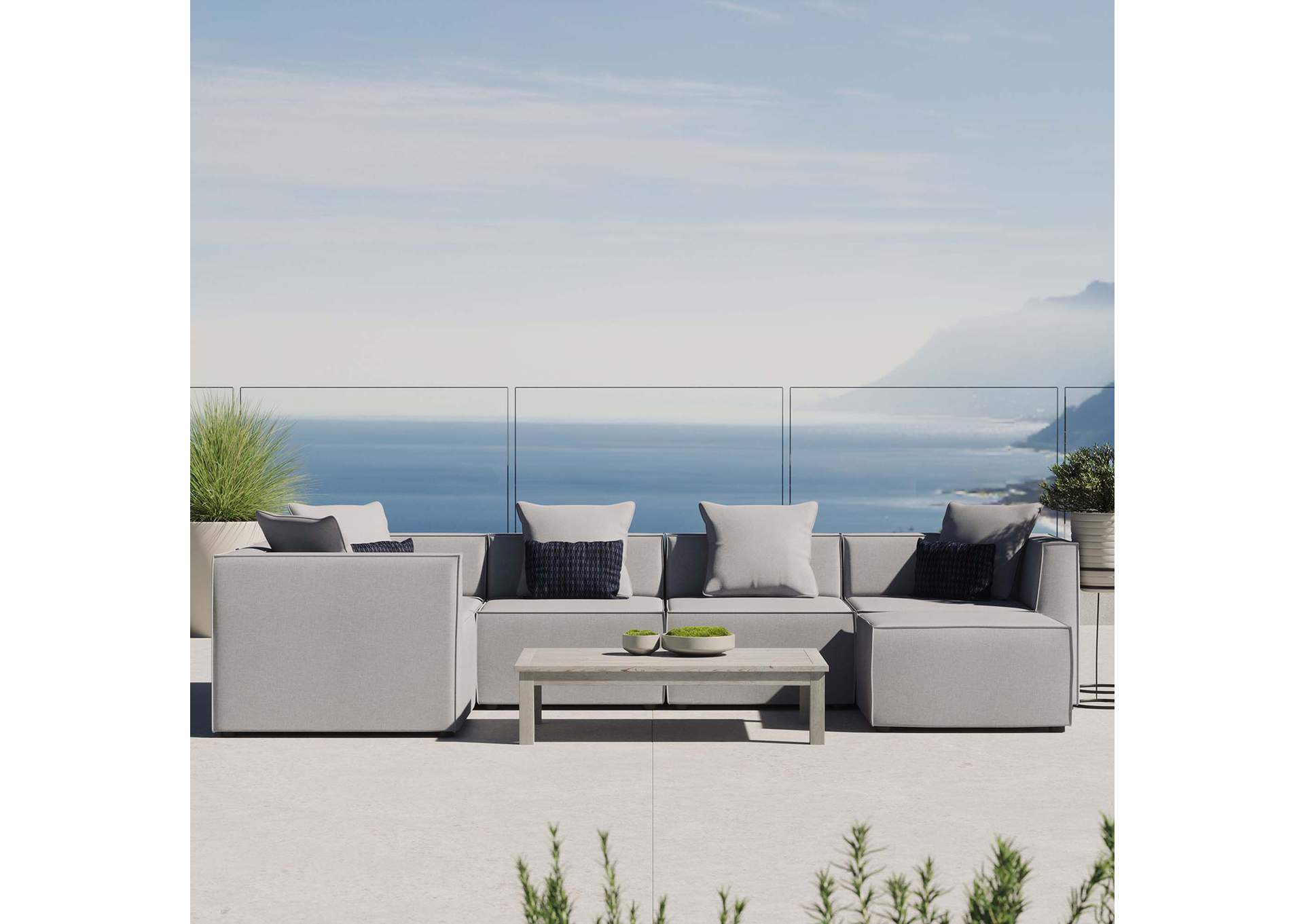 Gray Saybrook Outdoor Patio Upholstered 6-Piece Sectional Sofa,Modway