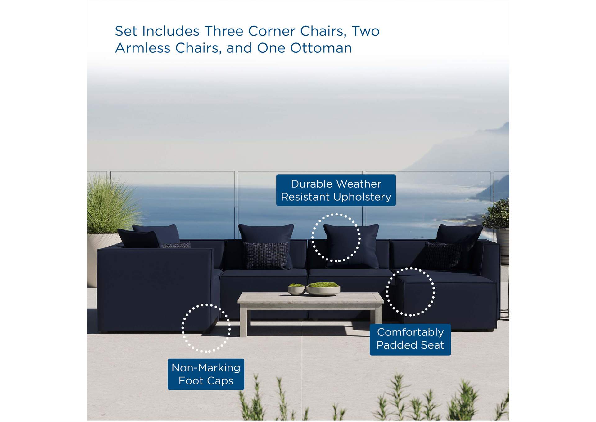 Navy Saybrook Outdoor Patio Upholstered 6-Piece Sectional Sofa,Modway