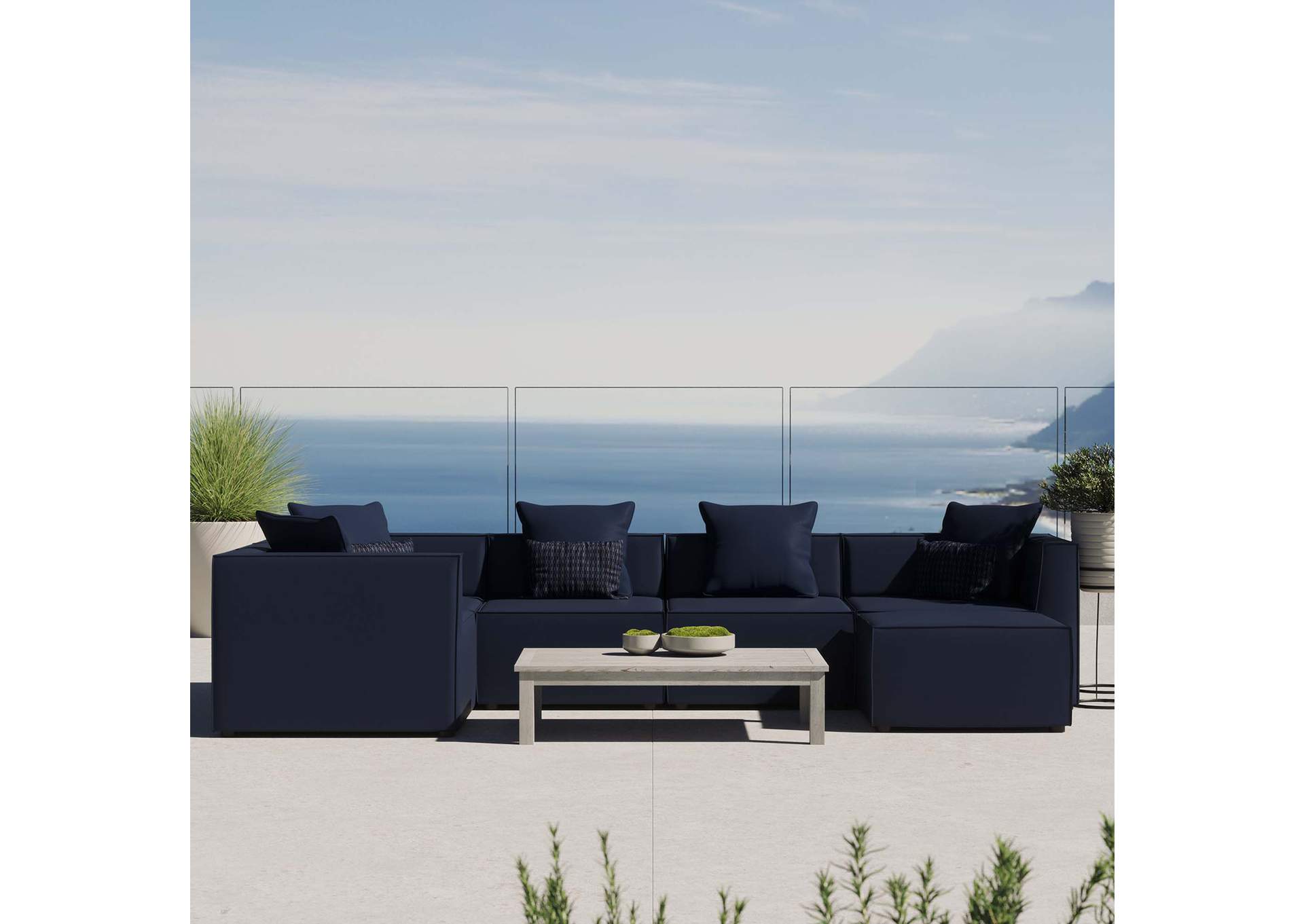 Navy Saybrook Outdoor Patio Upholstered 6-Piece Sectional Sofa,Modway