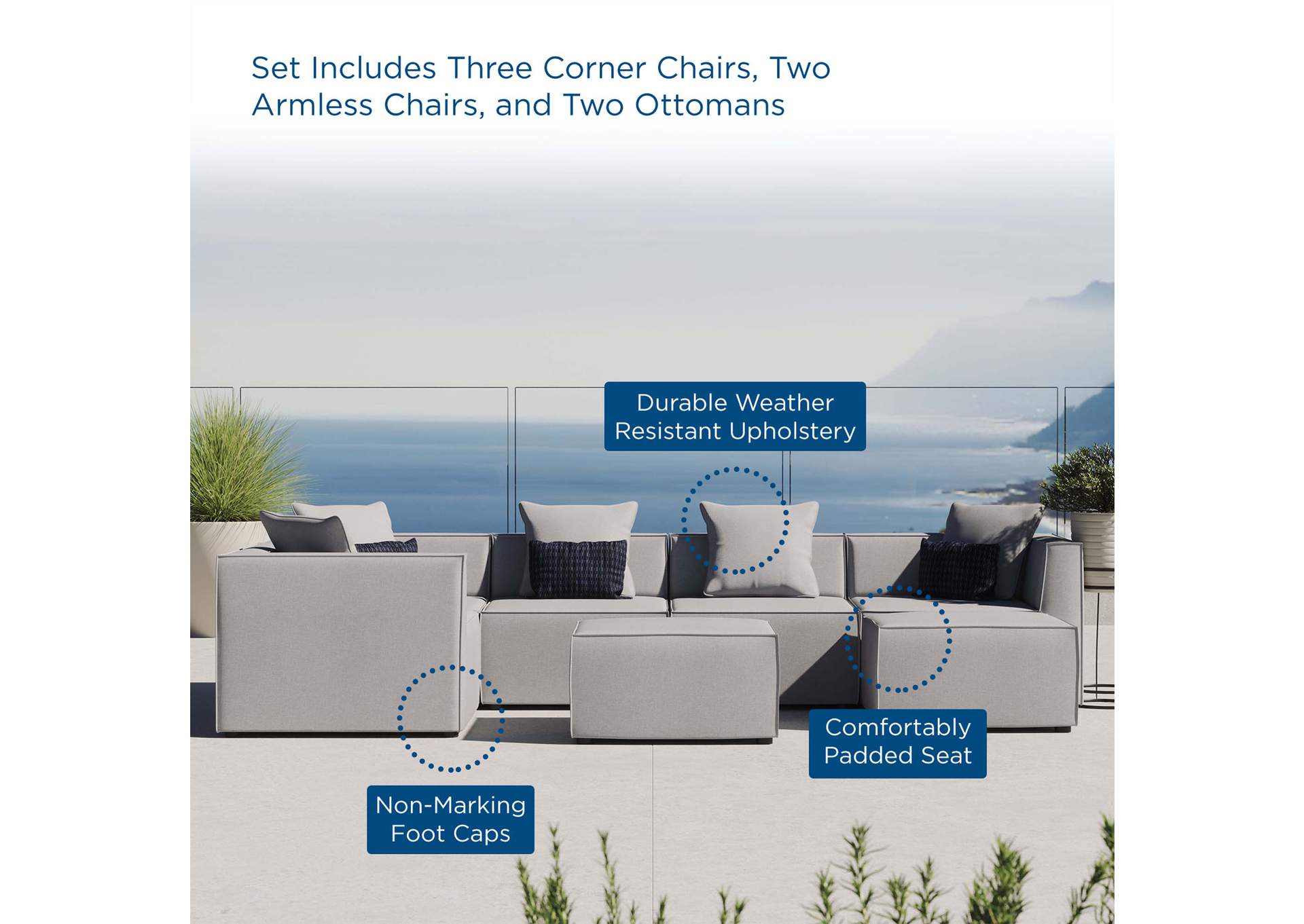 Gray Saybrook Outdoor Patio Upholstered 7-Piece Sectional Sofa,Modway