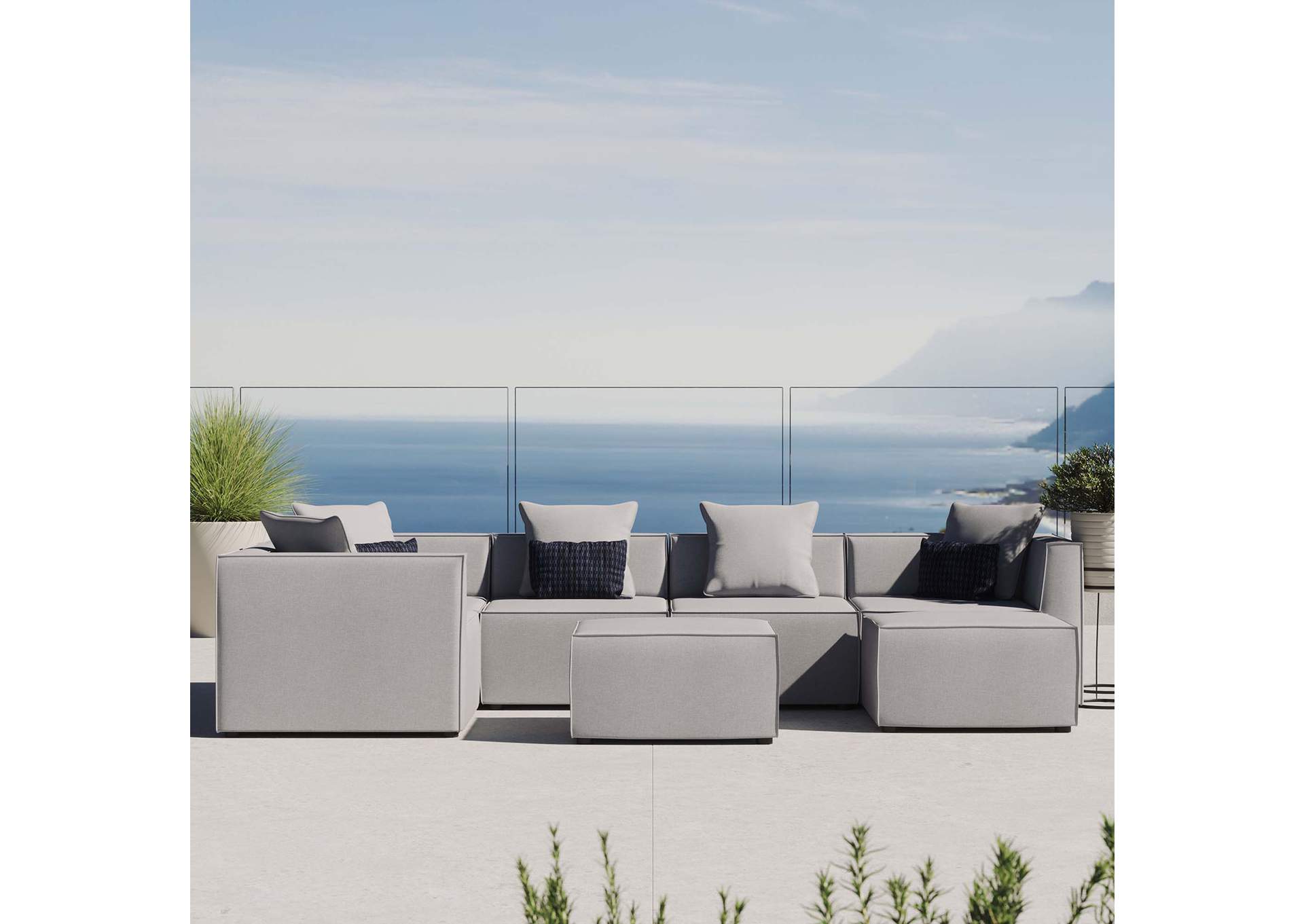 Gray Saybrook Outdoor Patio Upholstered 7-Piece Sectional Sofa,Modway