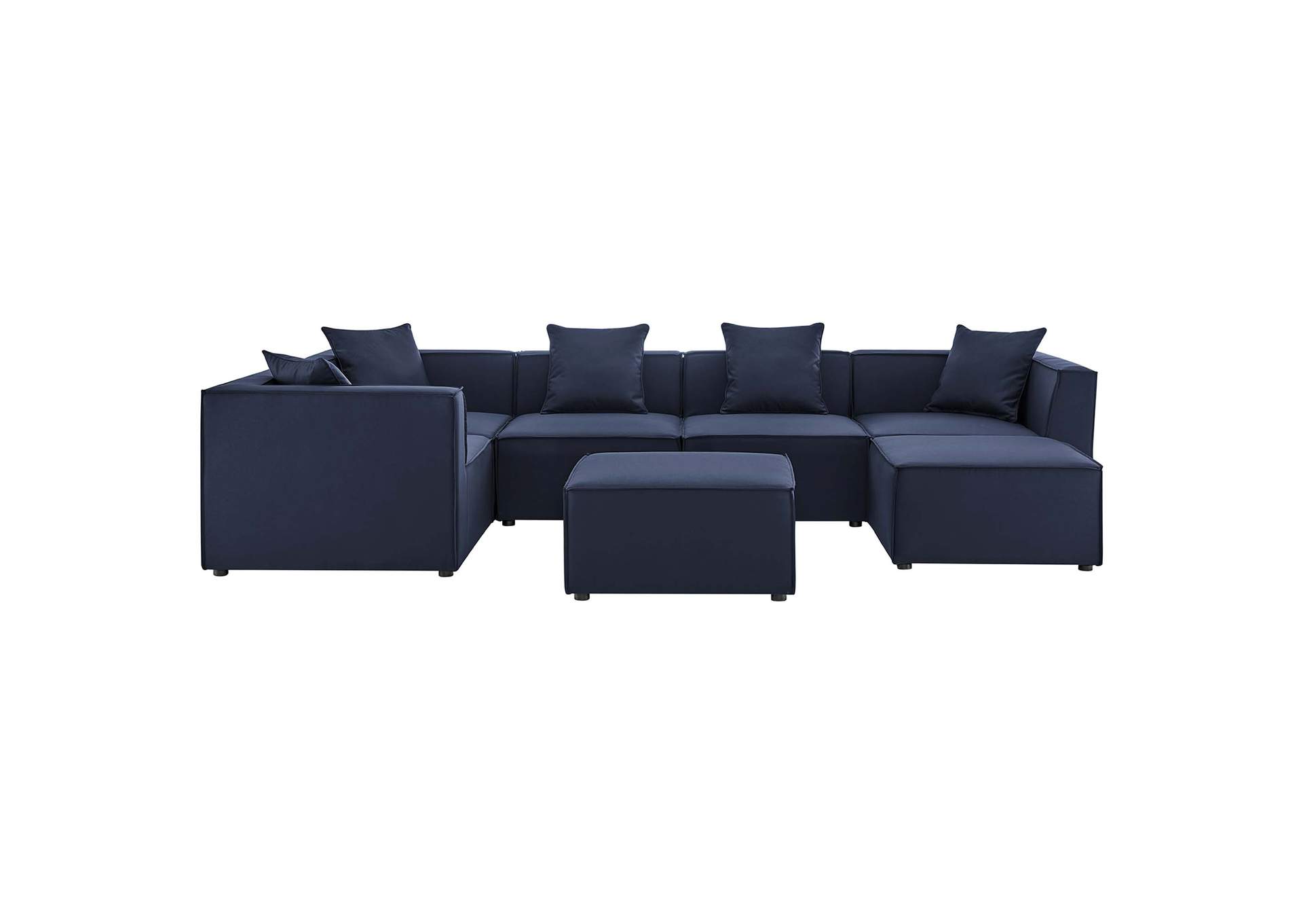 Navy Saybrook Outdoor Patio Upholstered 7-Piece Sectional Sofa,Modway