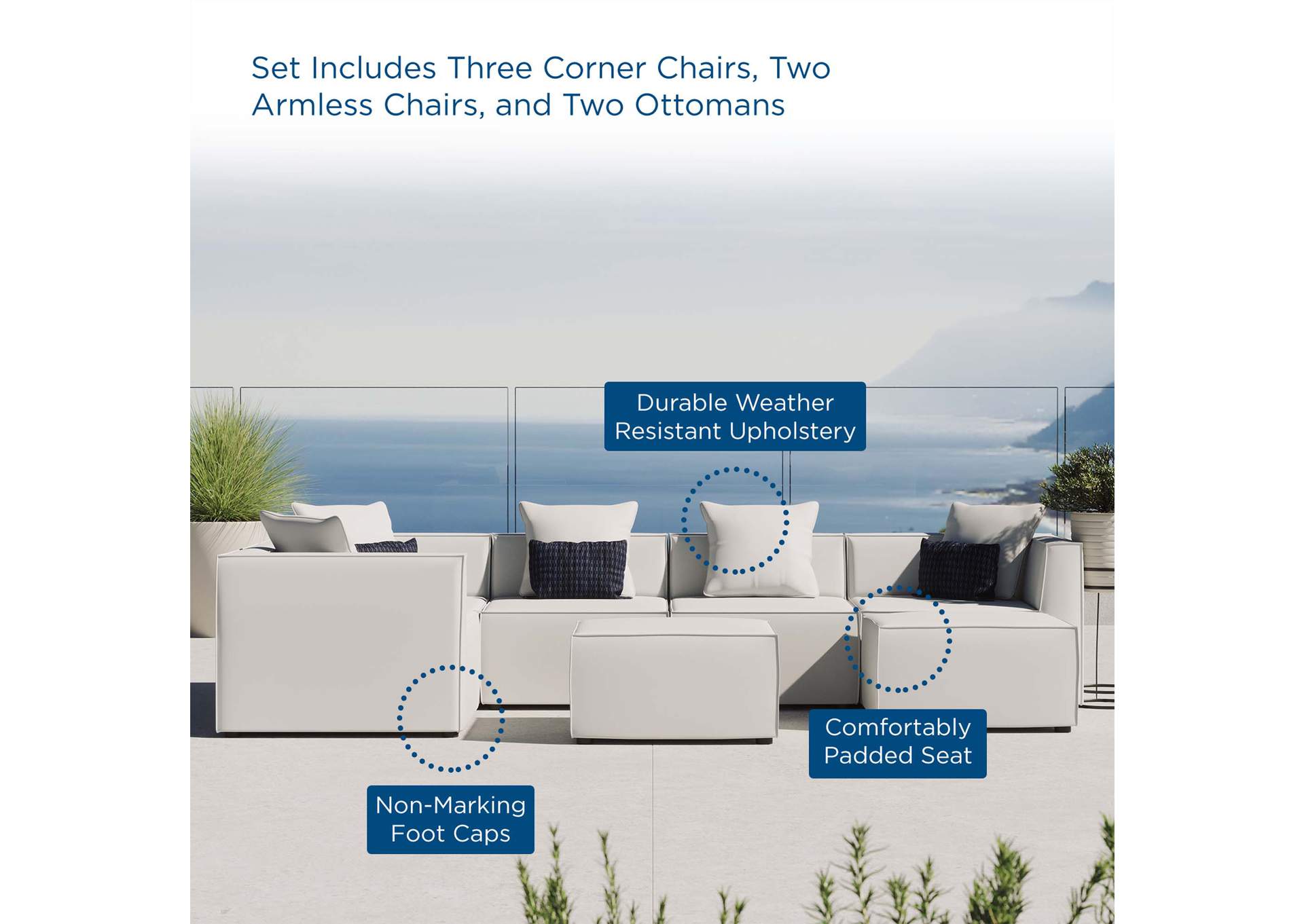 White Saybrook Outdoor Patio Upholstered 7-Piece Sectional Sofa,Modway