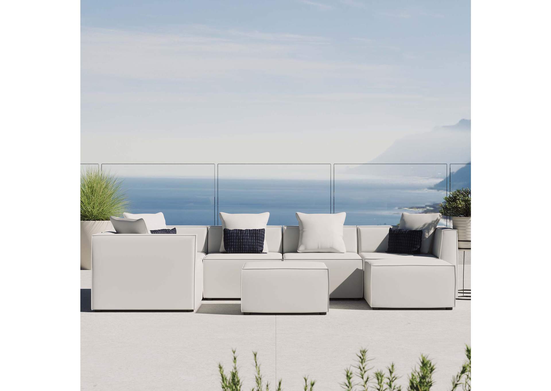 White Saybrook Outdoor Patio Upholstered 7-Piece Sectional Sofa,Modway