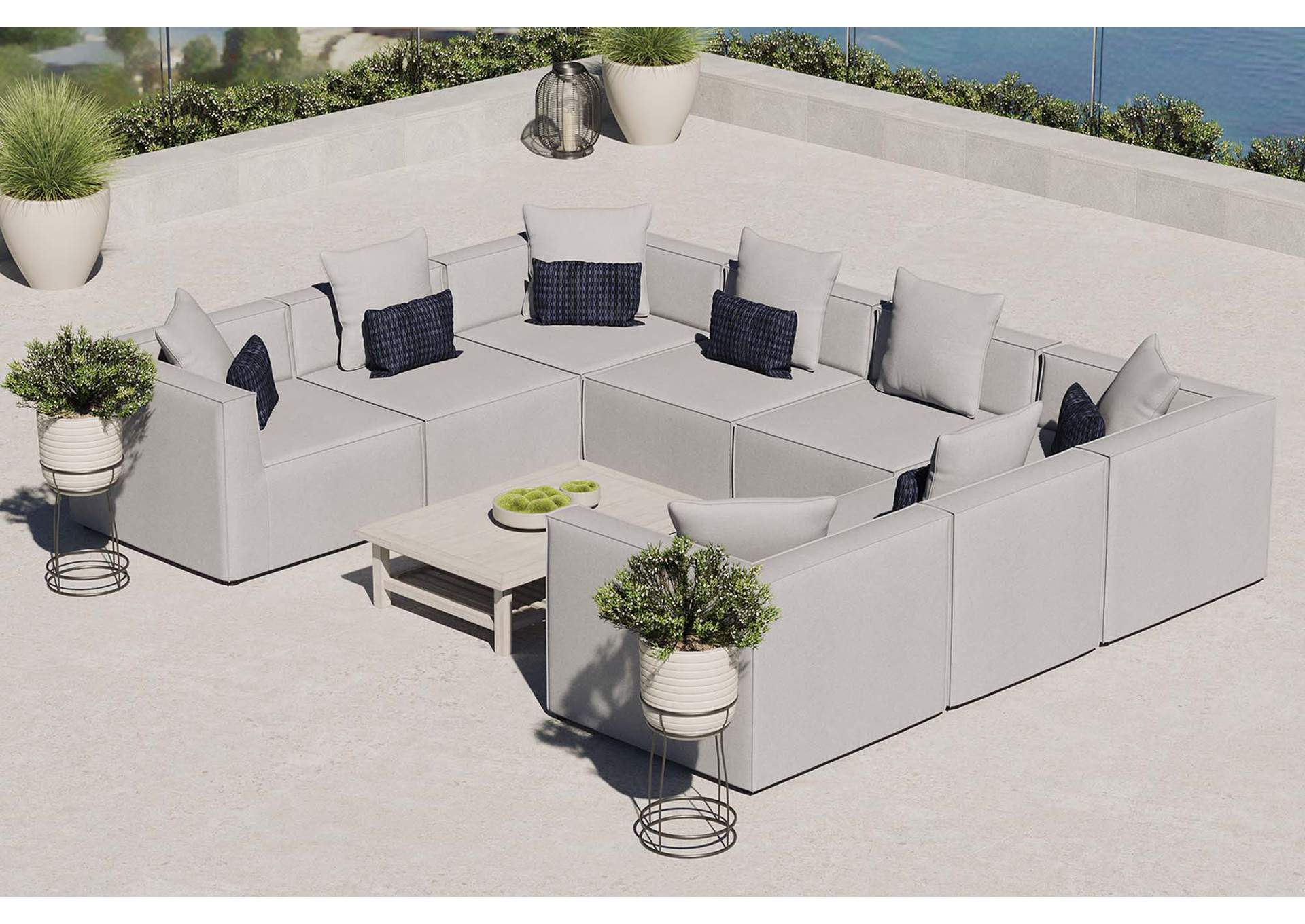 Gray Saybrook Outdoor Patio Upholstered 8-Piece Sectional Sofa,Modway