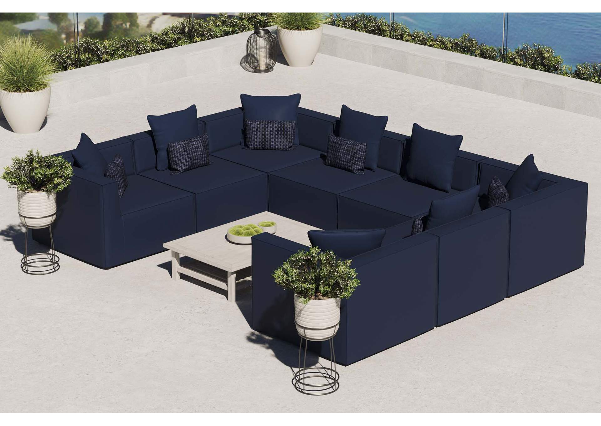 Navy Saybrook Outdoor Patio Upholstered 8-Piece Sectional Sofa,Modway