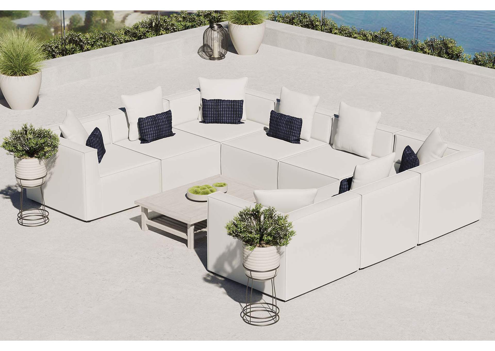 White Saybrook Outdoor Patio Upholstered 8-Piece Sectional Sofa,Modway