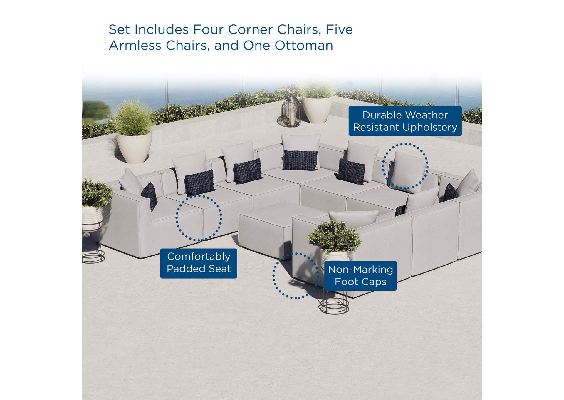 Gray Saybrook Outdoor Patio Upholstered 10-Piece Sectional Sofa,Modway