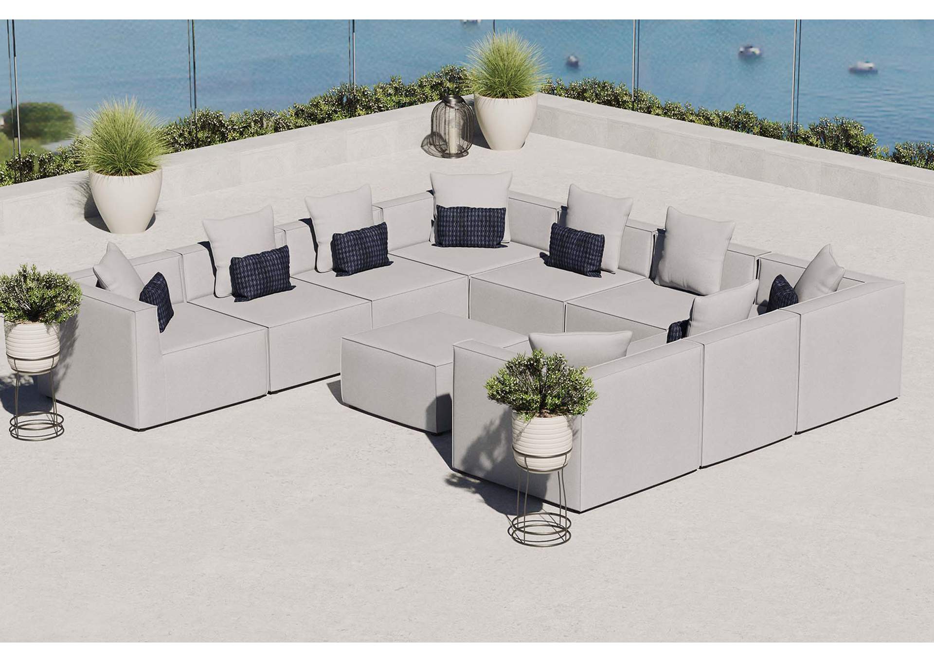 Gray Saybrook Outdoor Patio Upholstered 10-Piece Sectional Sofa,Modway