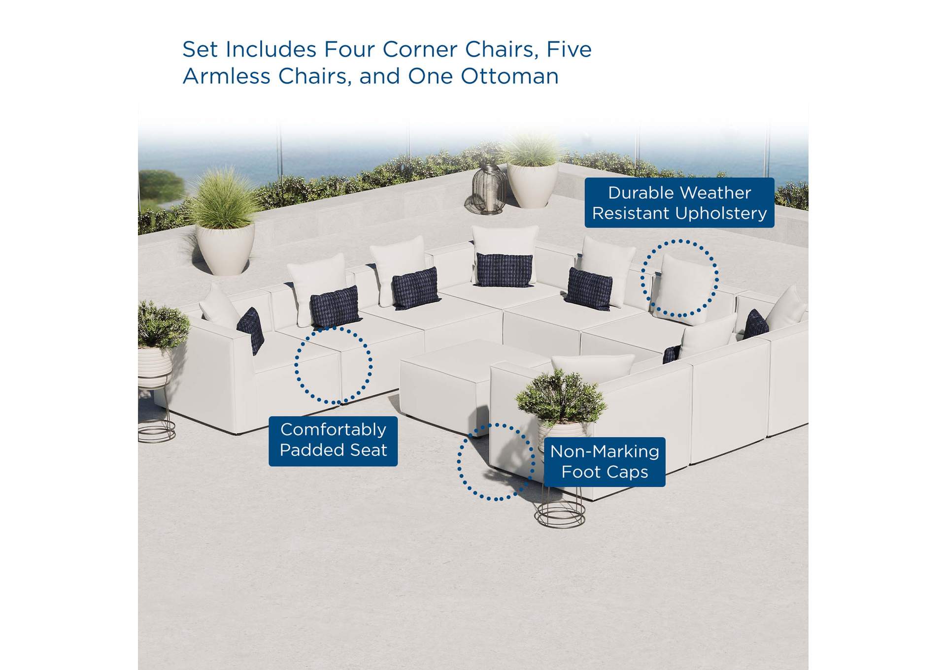 White Saybrook Outdoor Patio Upholstered 10-Piece Sectional Sofa,Modway