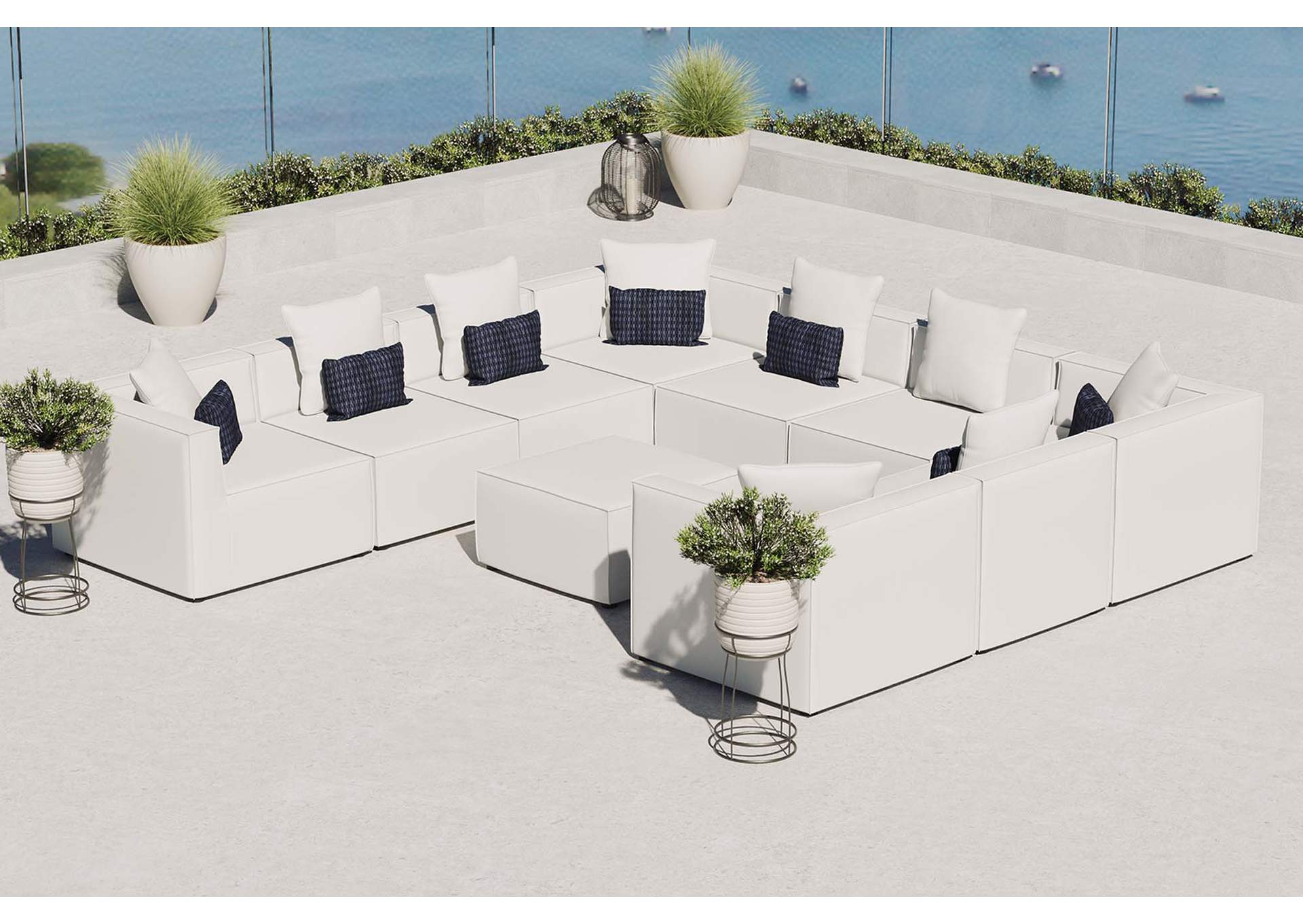 White Saybrook Outdoor Patio Upholstered 10-Piece Sectional Sofa,Modway