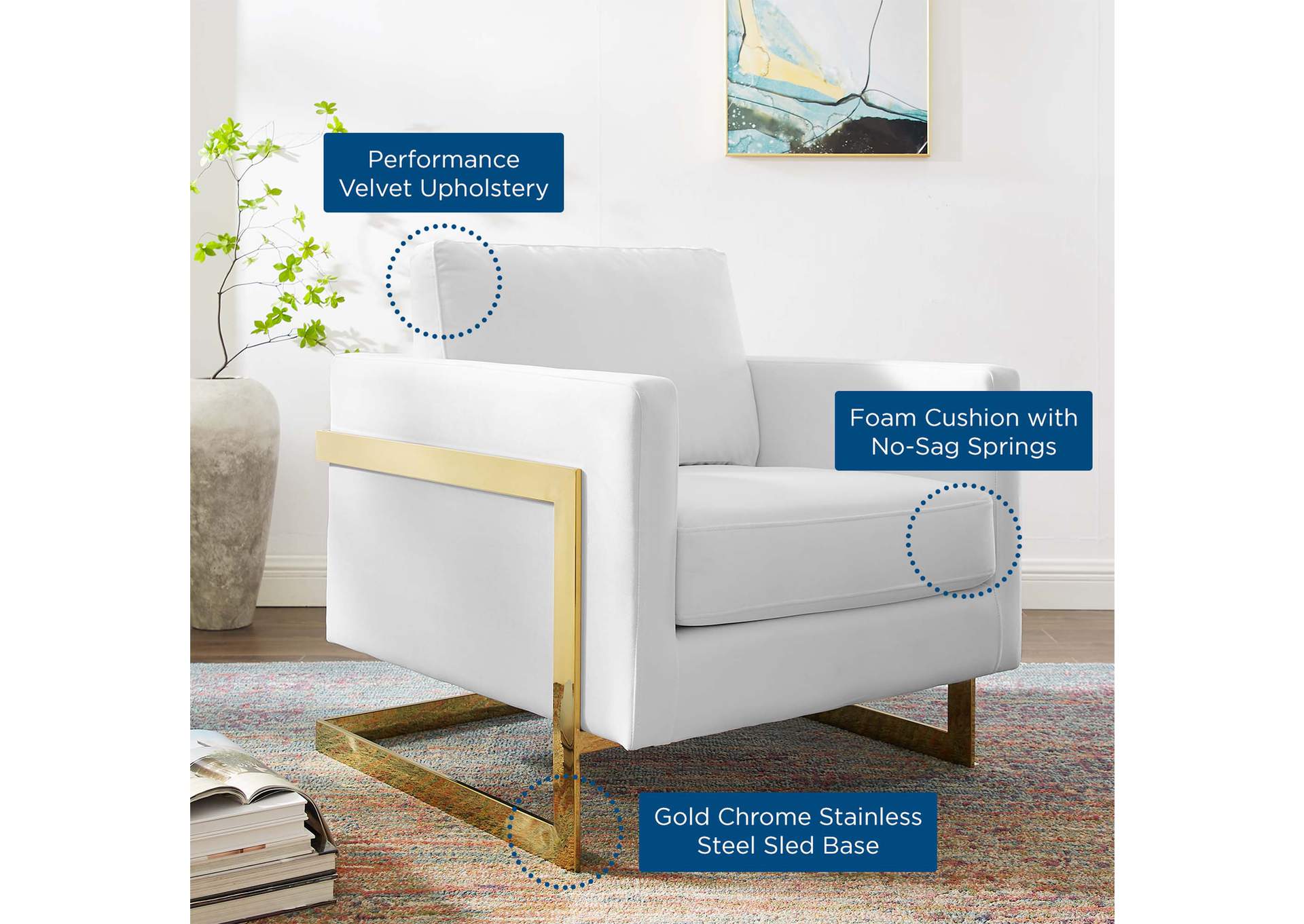 Gold White Posse Performance Velvet Accent Chair,Modway