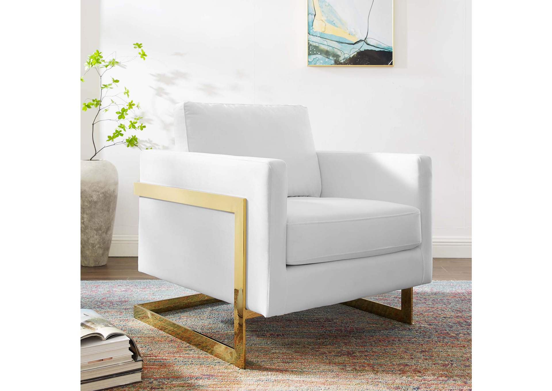 Gold White Posse Performance Velvet Accent Chair,Modway