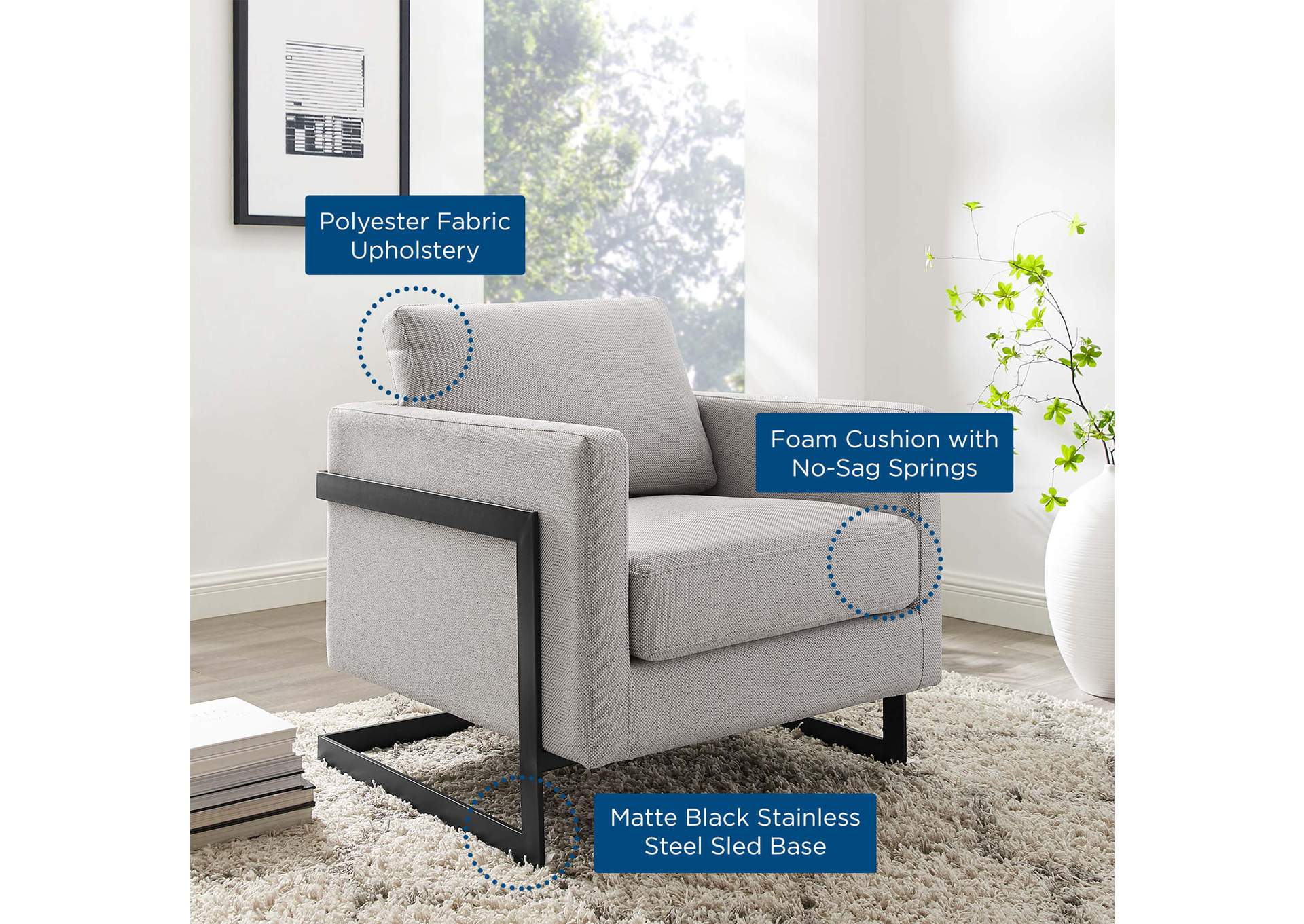 Black Camel Posse Upholstered Fabric Accent Chair,Modway