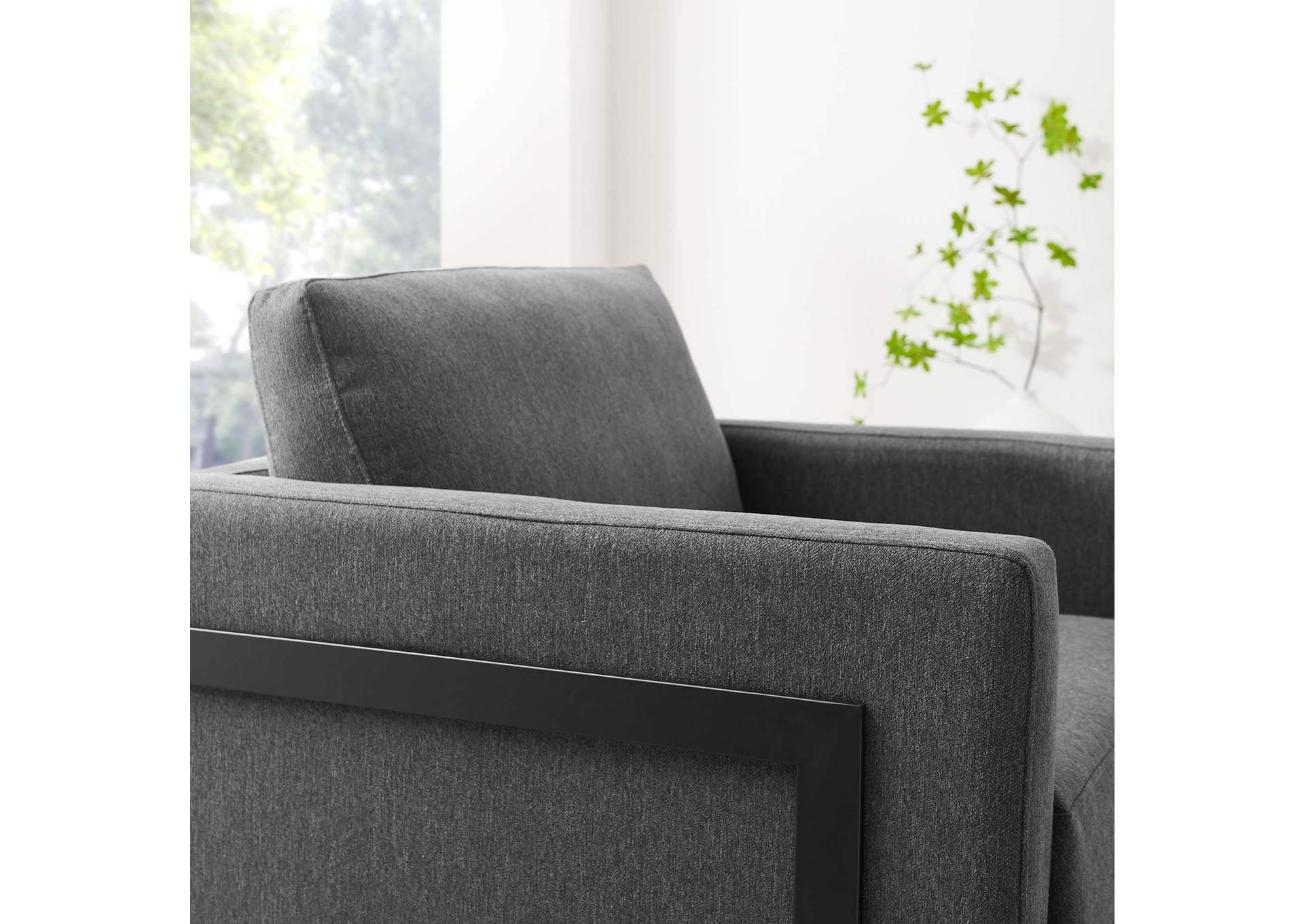 Black Charcoal Posse Upholstered Fabric Accent Chair,Modway