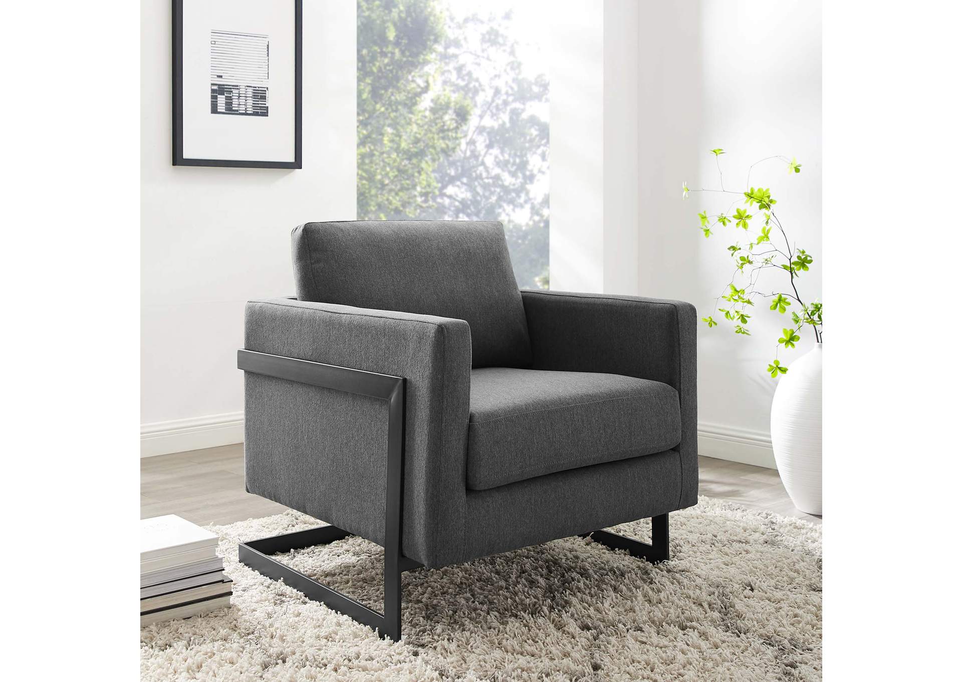 Black Charcoal Posse Upholstered Fabric Accent Chair,Modway