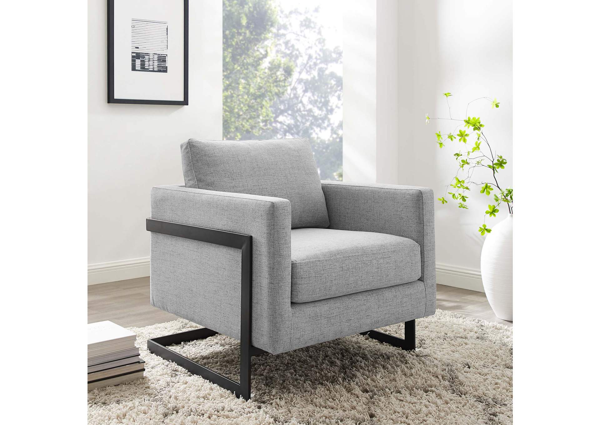 Black Light Gray Posse Upholstered Fabric Accent Chair,Modway