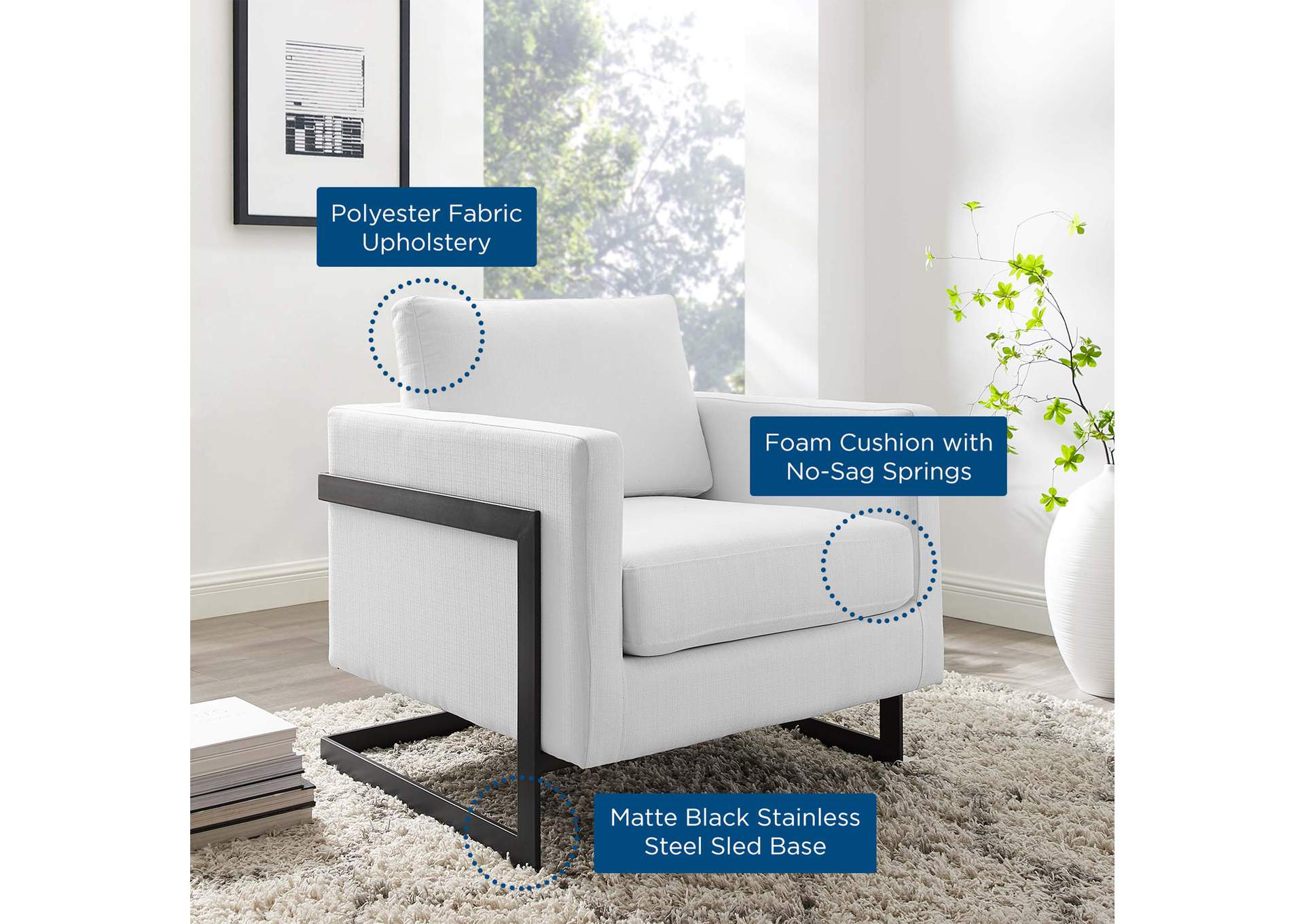 Black White Posse Upholstered Fabric Accent Chair,Modway