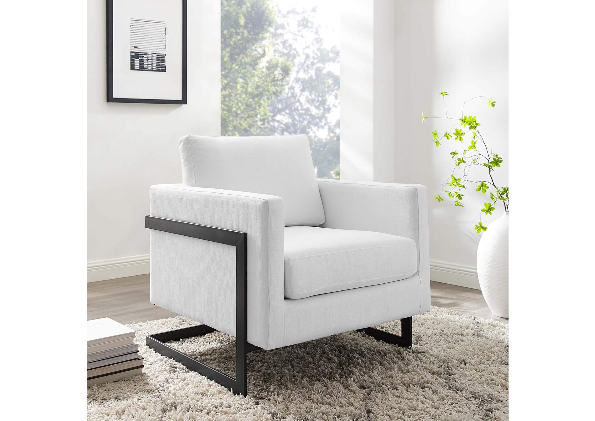 Black White Posse Upholstered Fabric Accent Chair,Modway