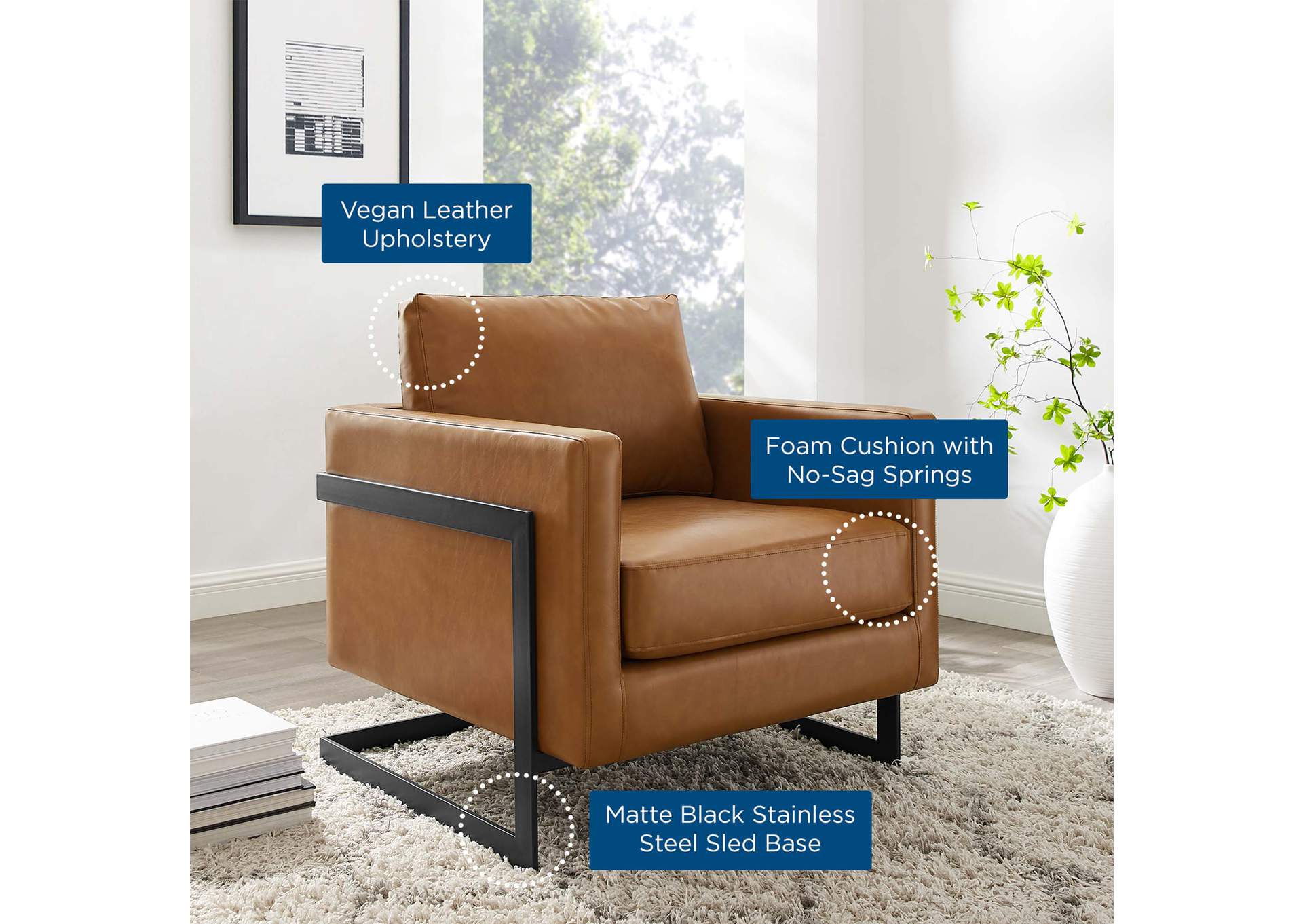 Black Tan Posse Vegan Leather Accent Chair,Modway