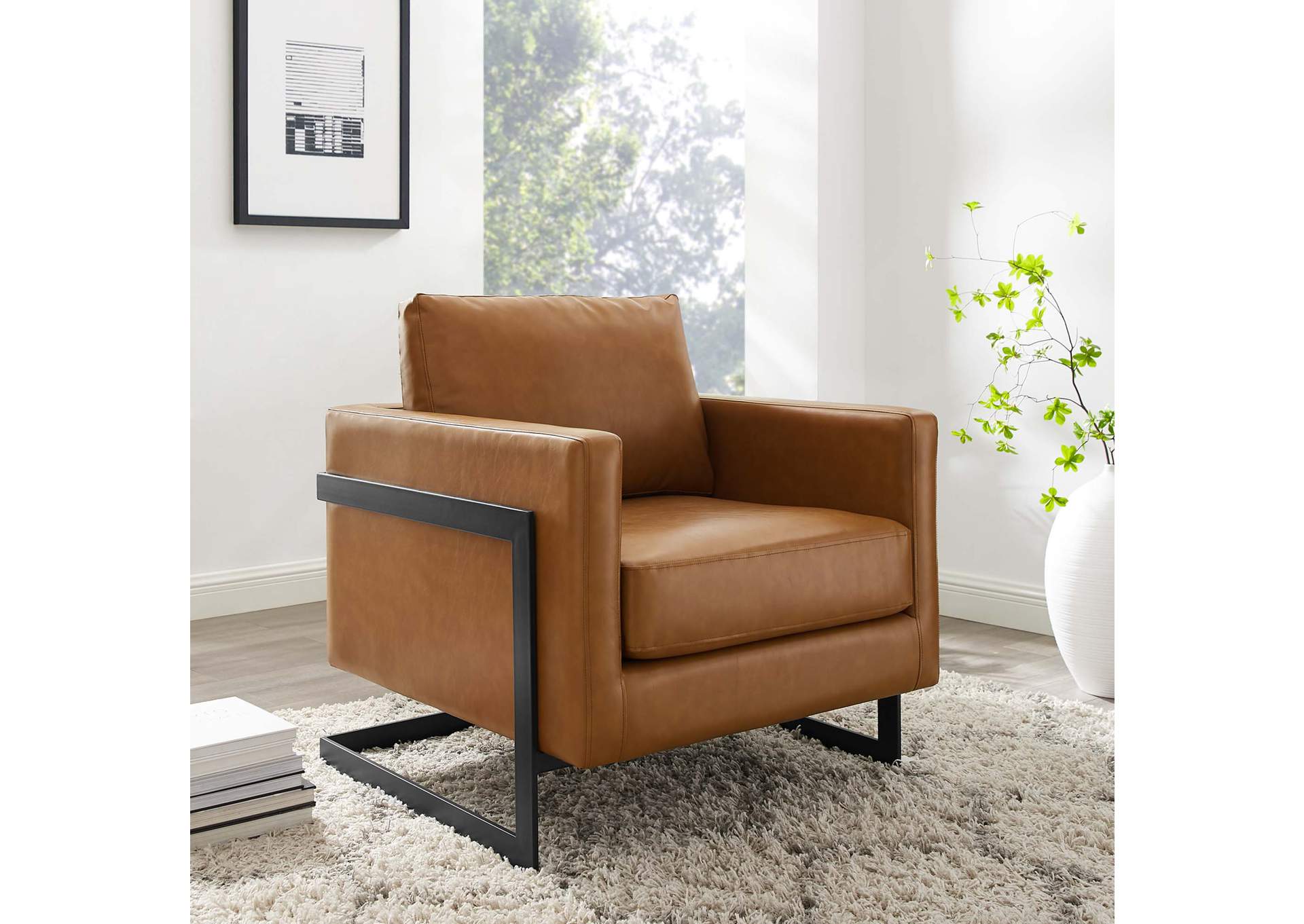 Black Tan Posse Vegan Leather Accent Chair,Modway