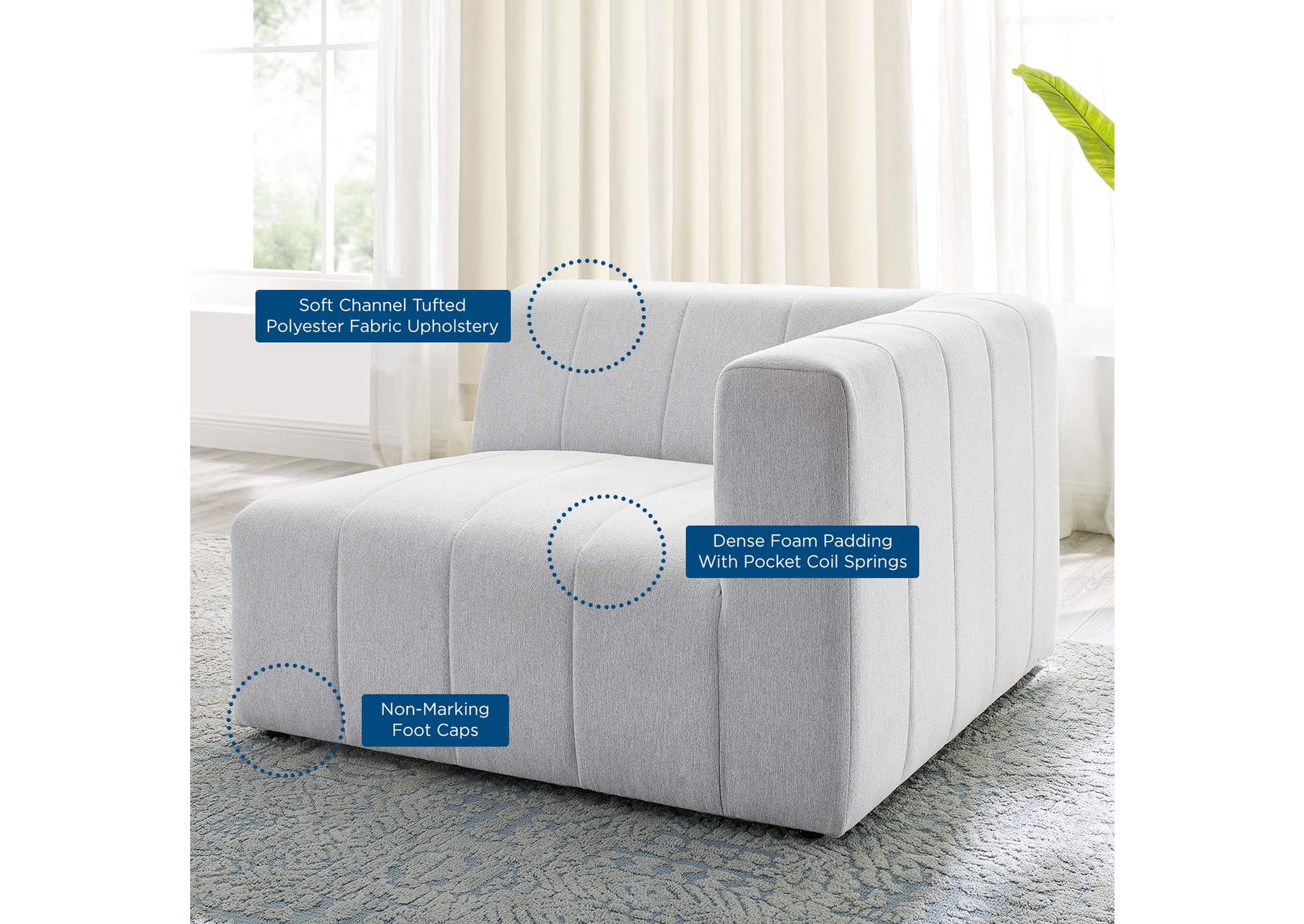 Ivory Bartlett Upholstered Fabric Right-Arm Chair,Modway