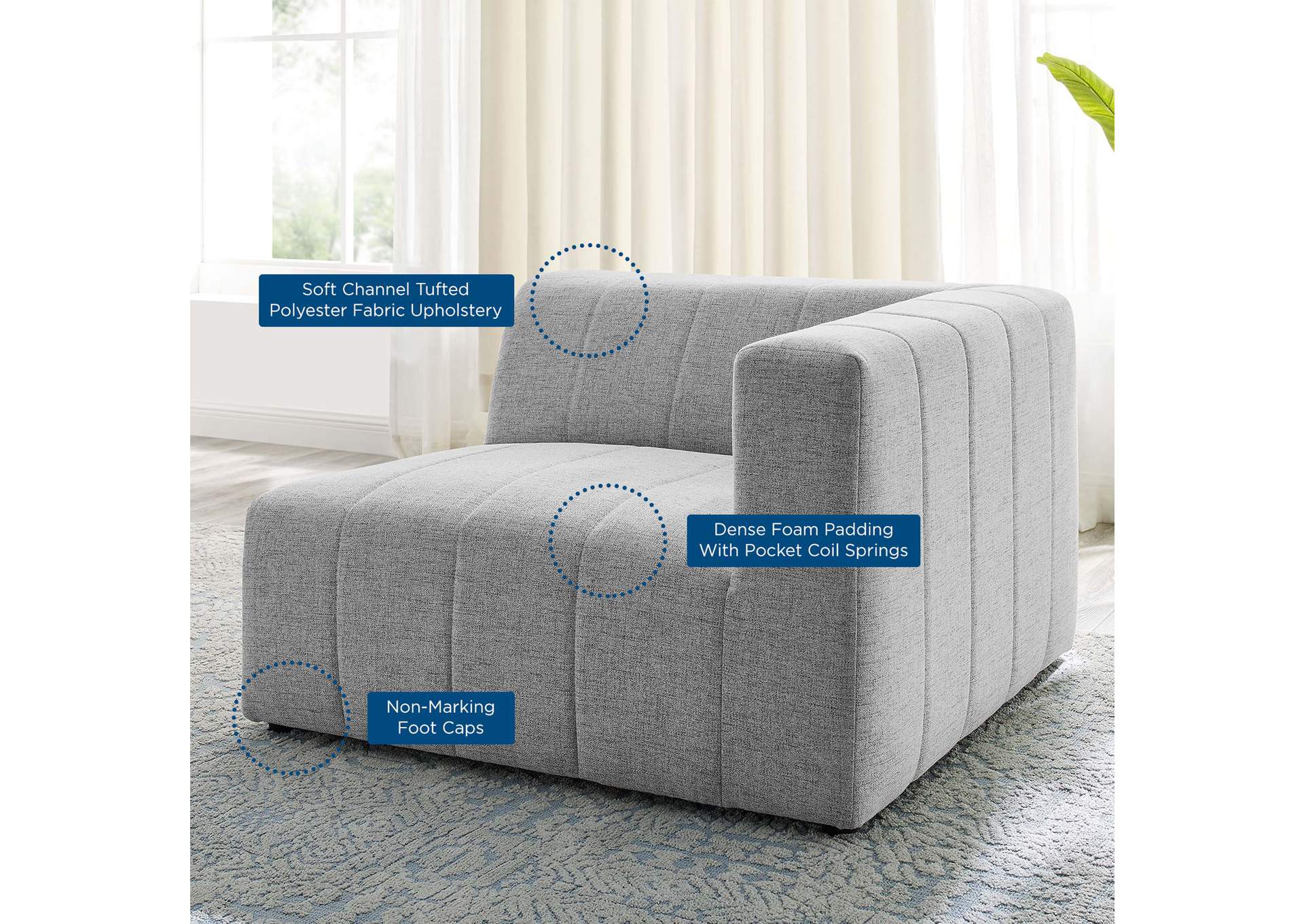 Light Gray Bartlett Upholstered Fabric Right-Arm Chair,Modway