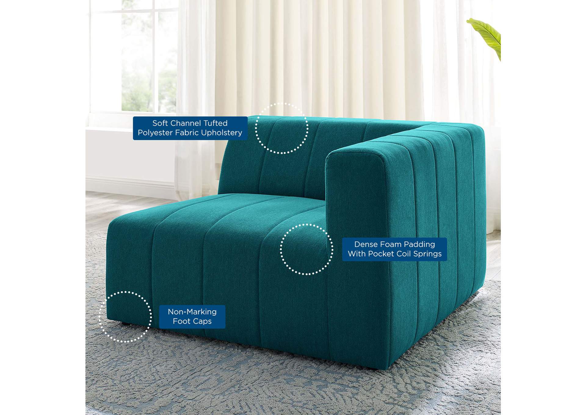 Teal Bartlett Upholstered Fabric Right-Arm Chair,Modway