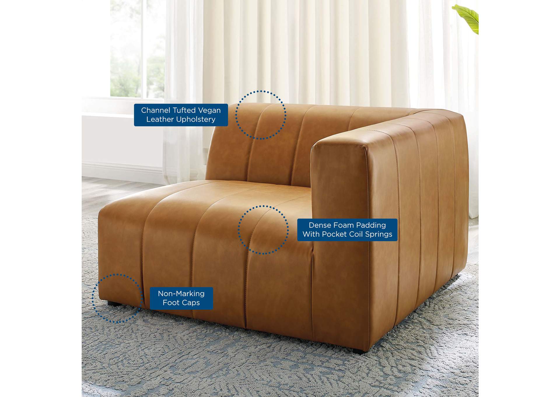 Tan Bartlett Vegan Leather Right-Arm Chair,Modway